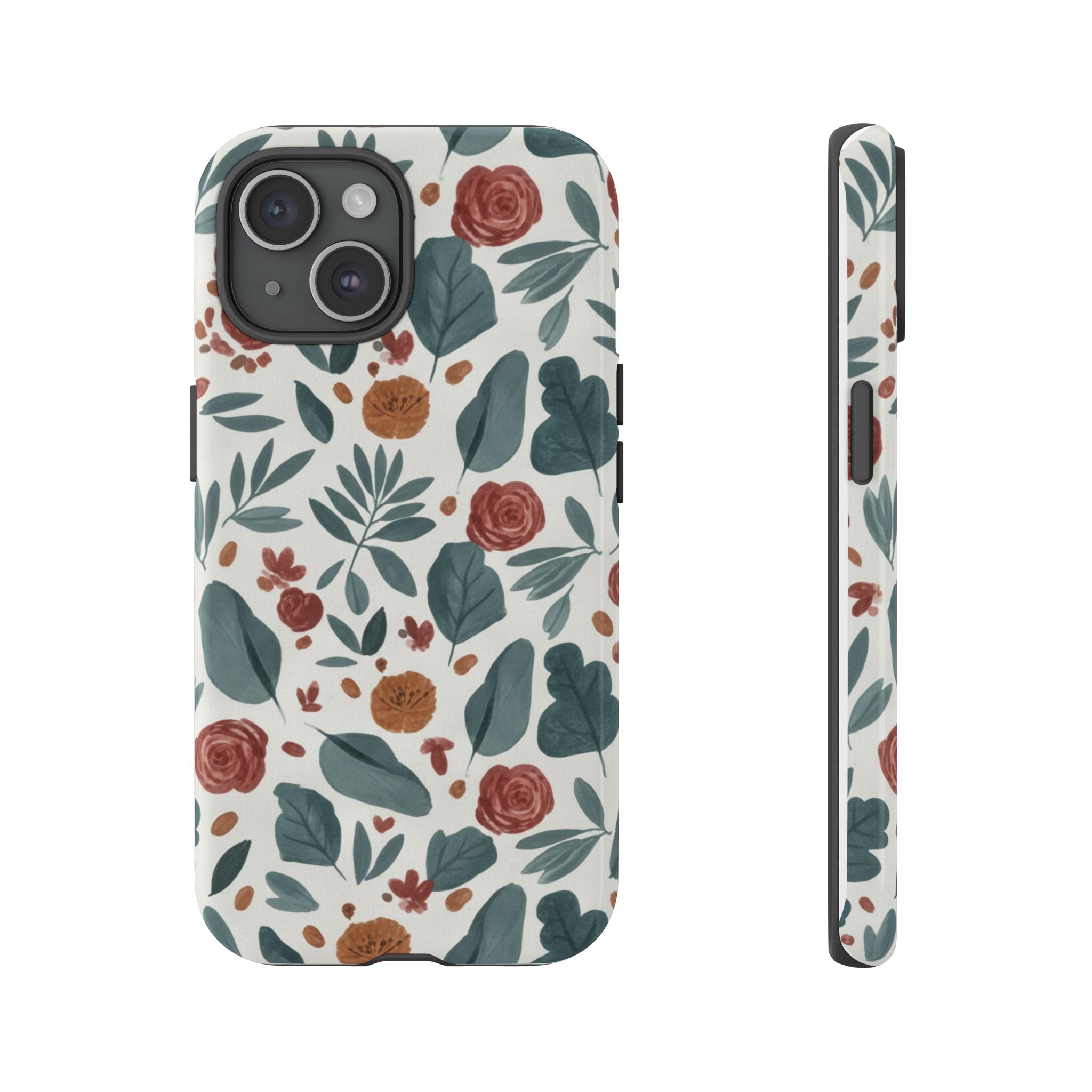 Floral Leaf Pattern Tough Phone Case — Protective Botanical iPhone Cover
