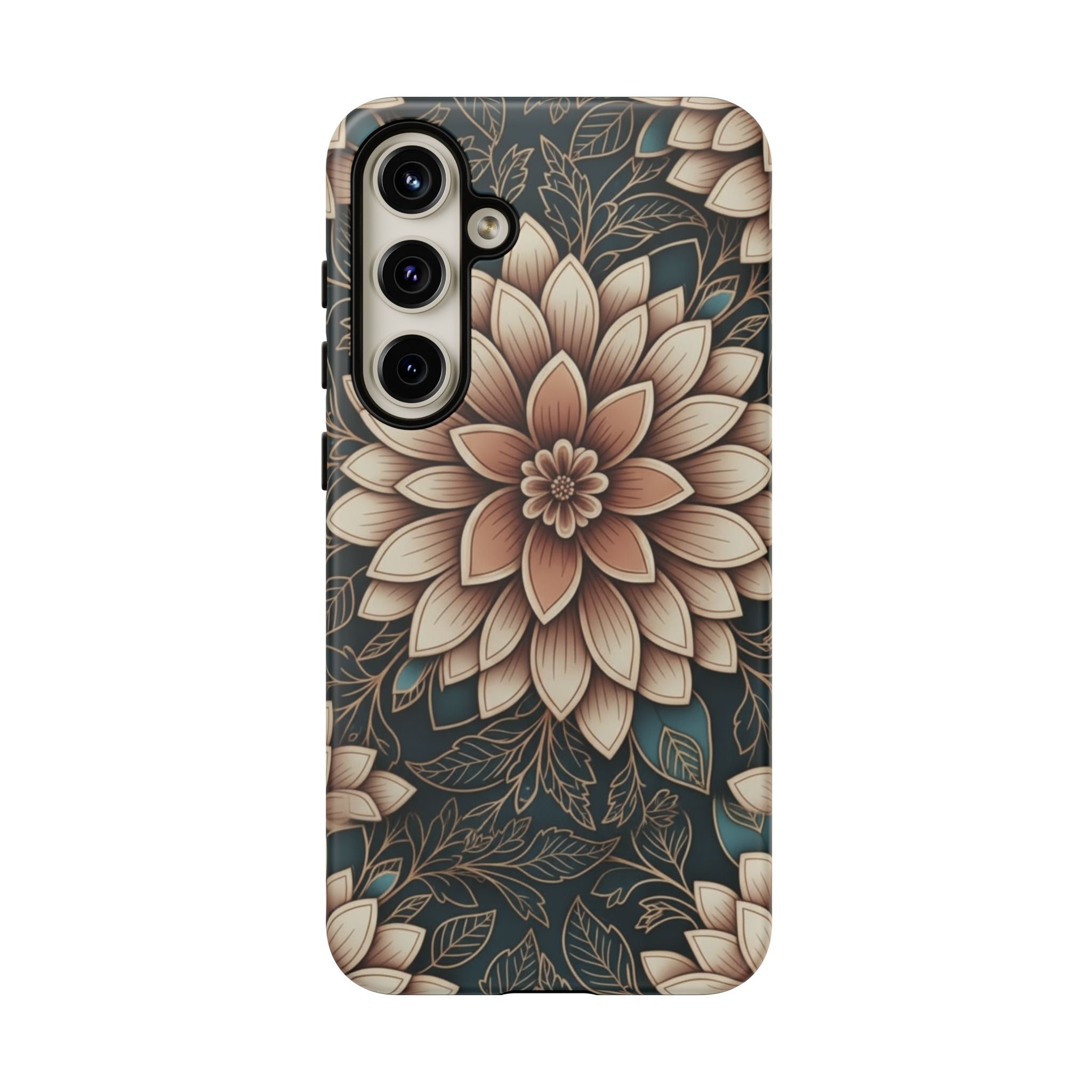 Floral Mandala Tough Phone Case - Boho Dahlia Protective Cover