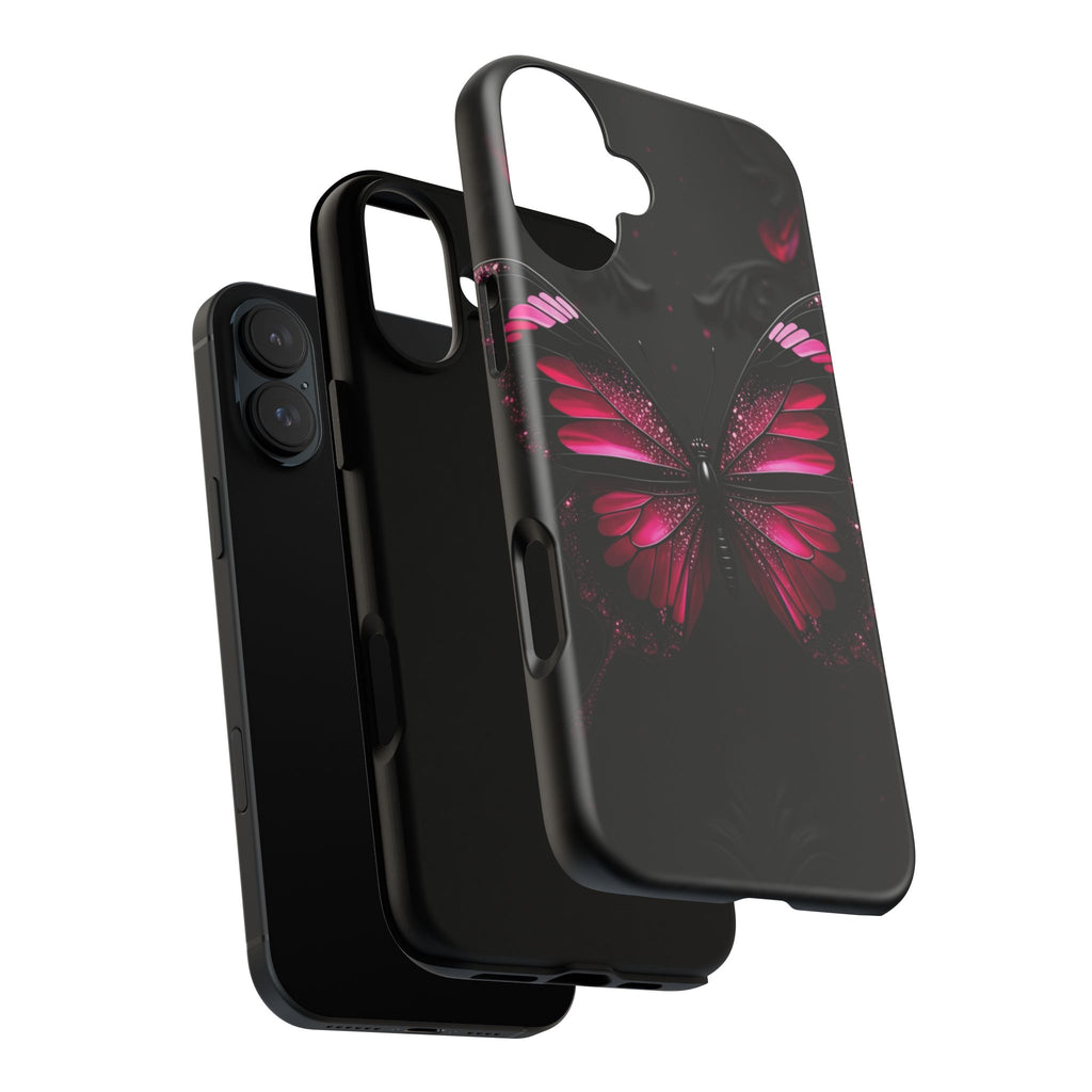 Pink Butterfly Tough Phone Case - Shockproof Protective iPhone Cover