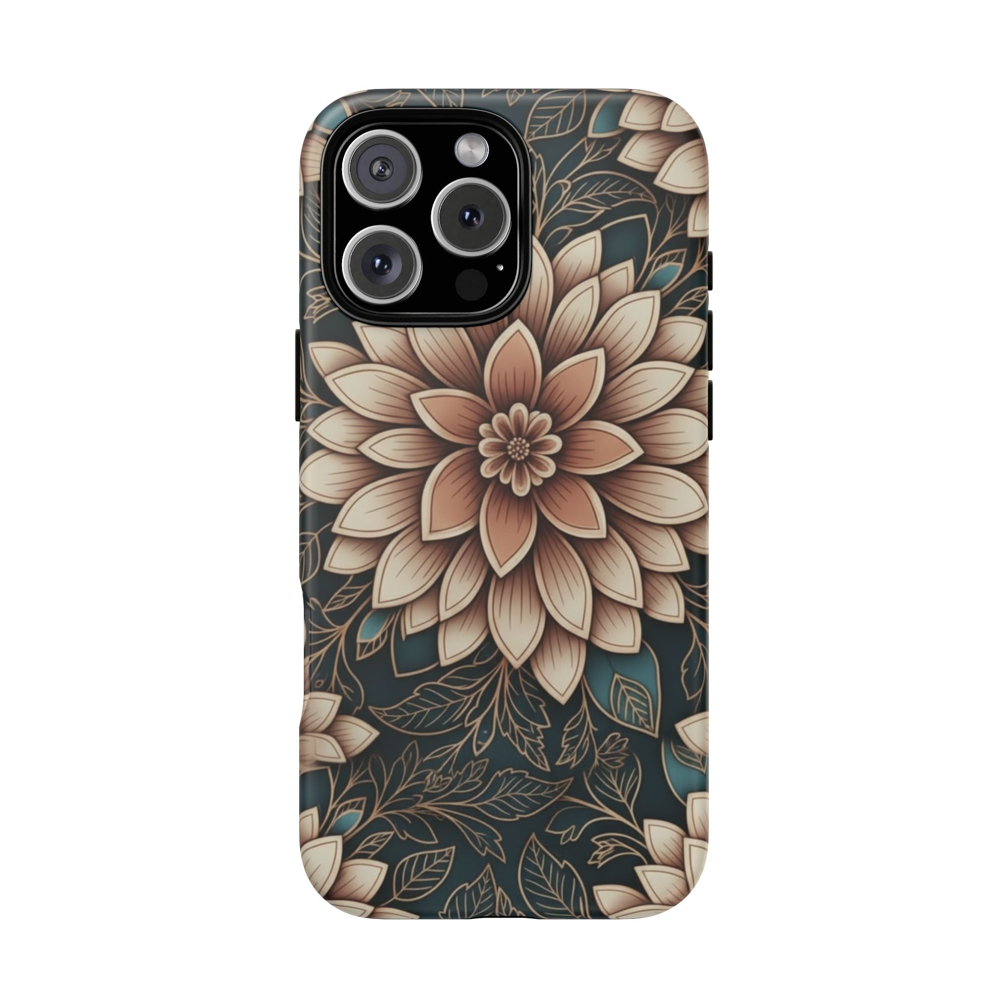 Floral Mandala Tough Phone Case - Boho Dahlia Protective Cover
