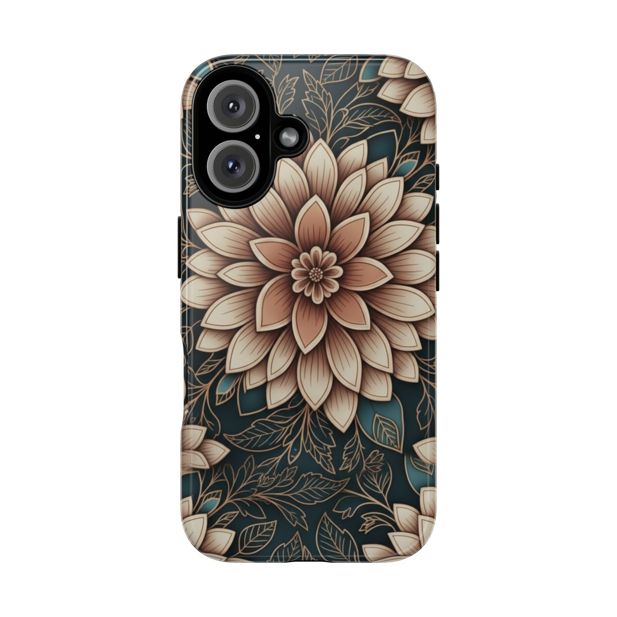 Floral Mandala Tough Phone Case - Boho Dahlia Protective Cover