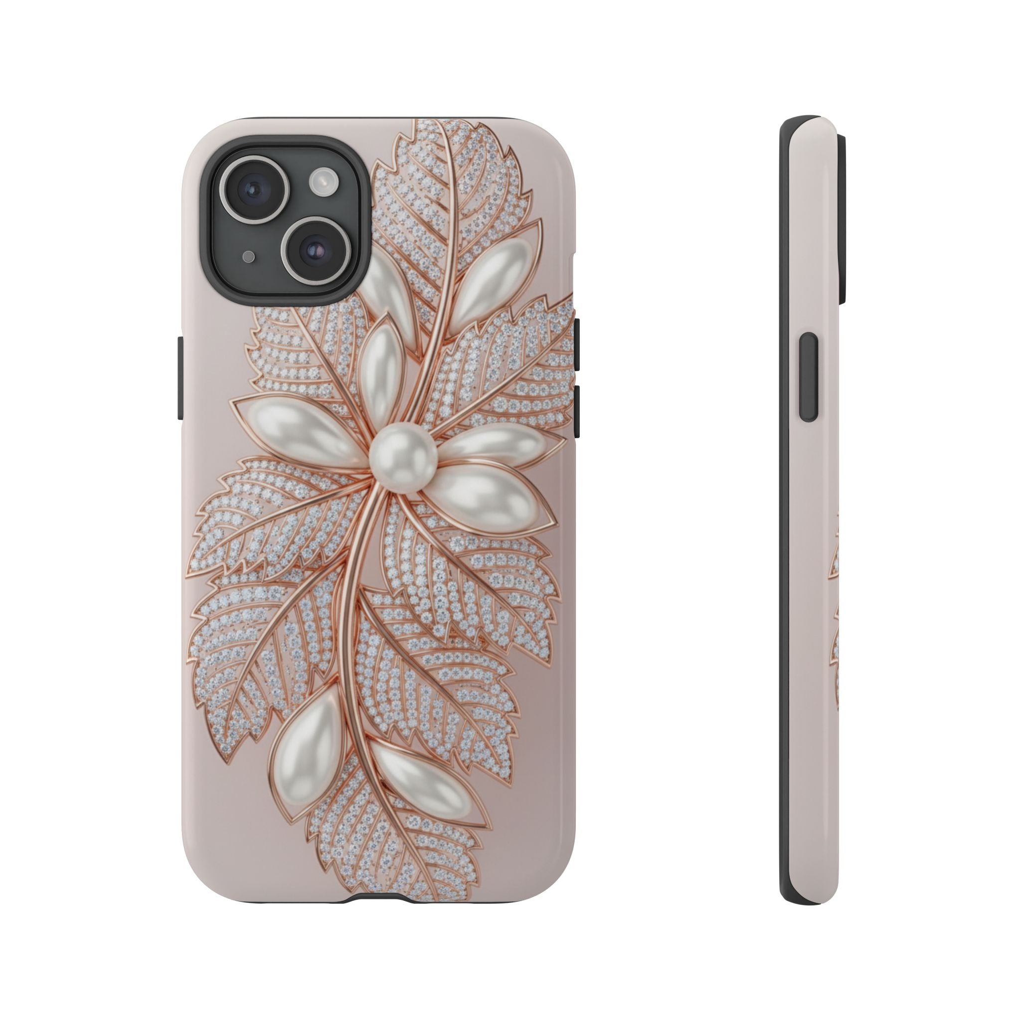 Pearl Floral Phone Case – Rose Gold Leaf iPhone Cover