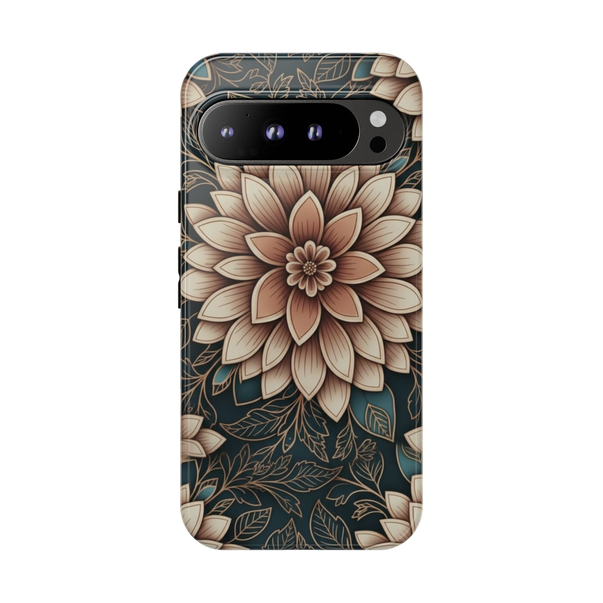 Floral Mandala Tough Phone Case - Boho Dahlia Protective Cover