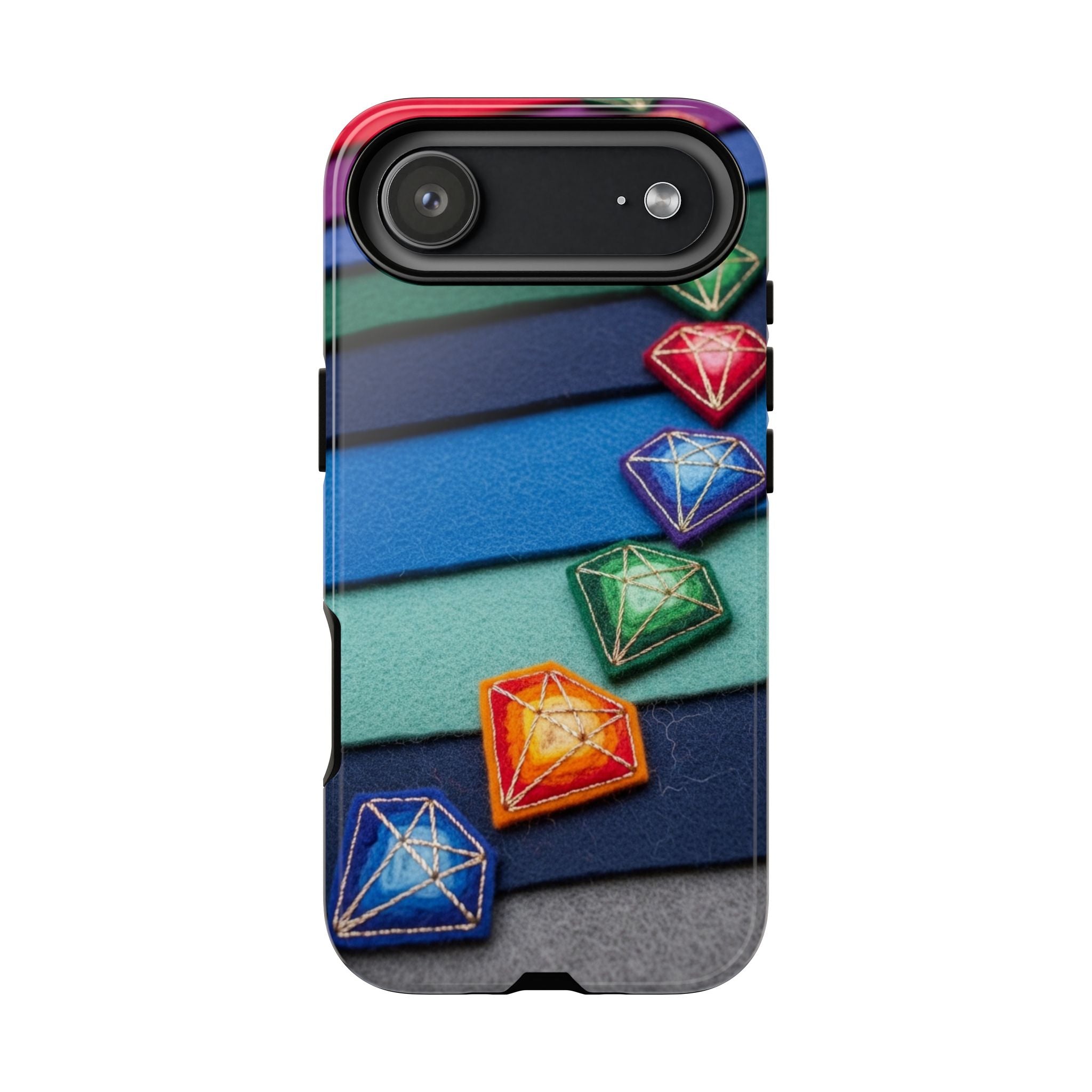 Colorful Gem Stripe Phone Case — Rainbow Diamond Pattern Tough Case