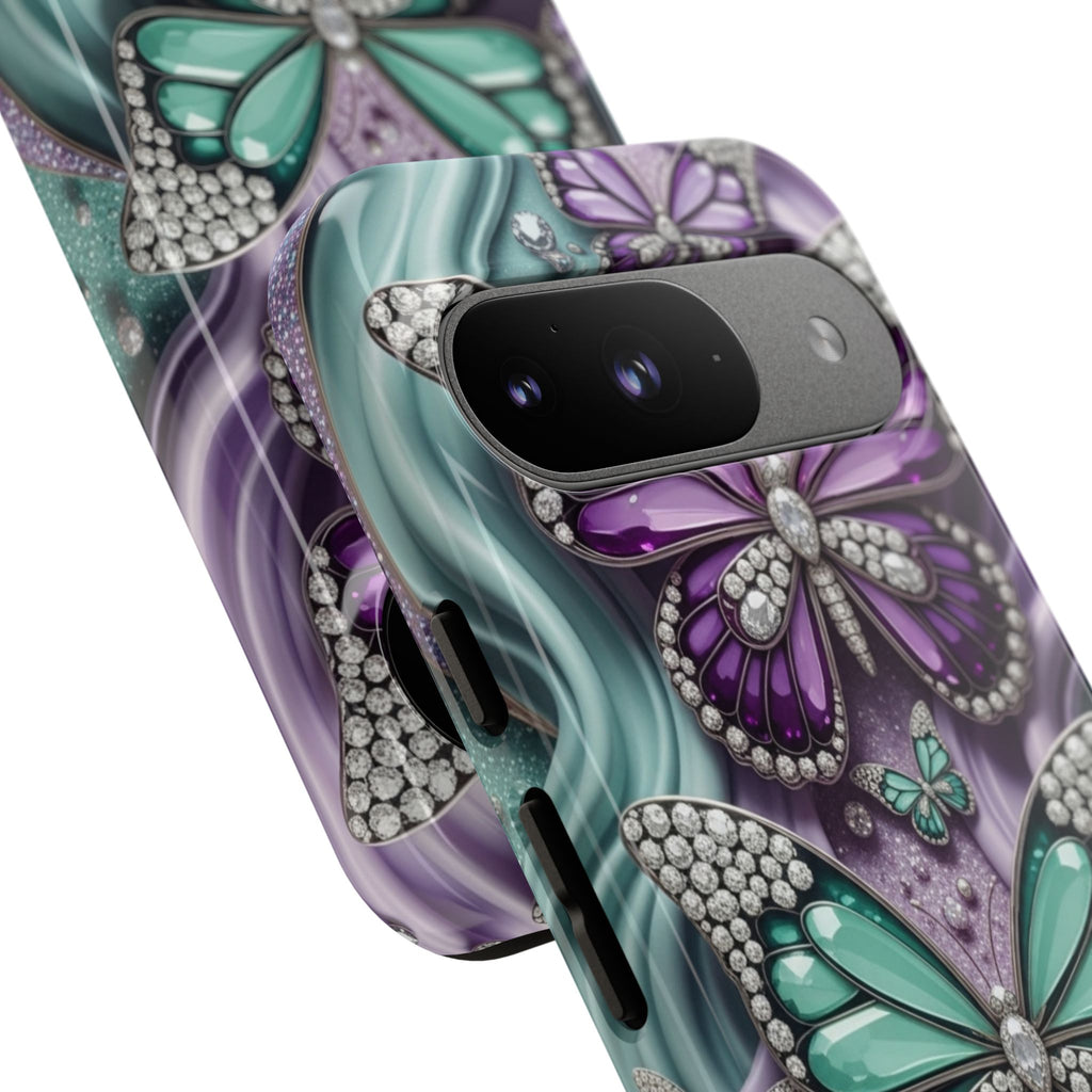 Butterfly Gem Tough Phone Case – Teal & Purple Sparkle Protective Cover