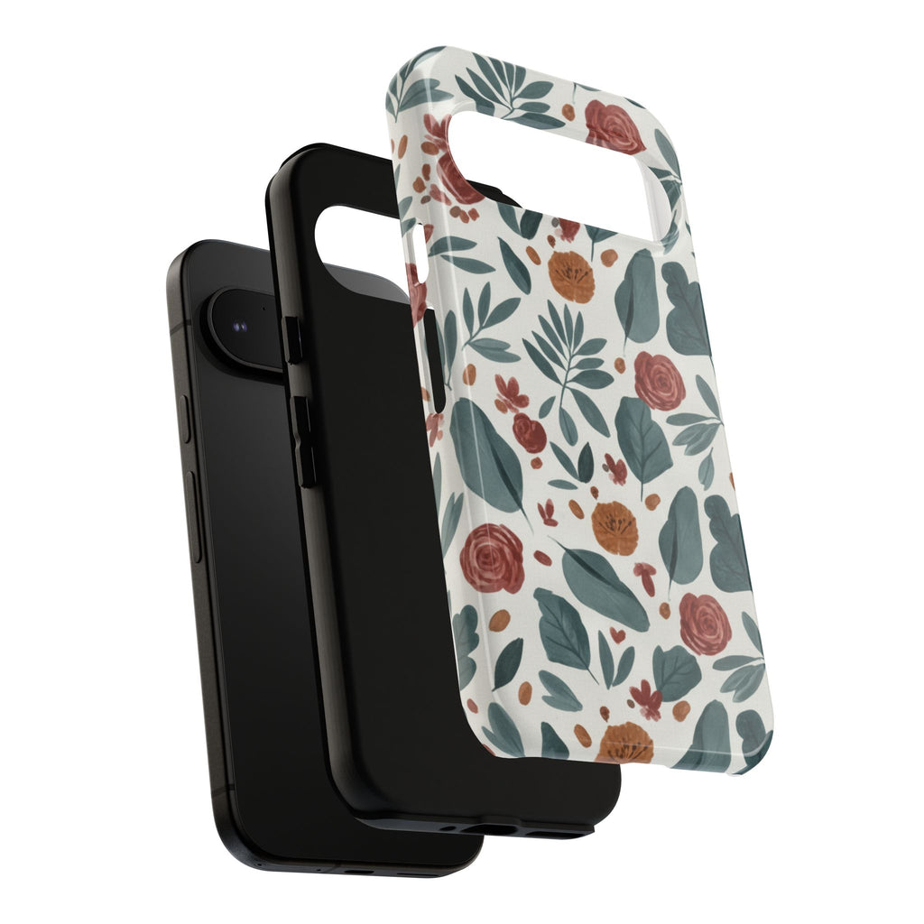 Floral Leaf Pattern Tough Phone Case — Protective Botanical iPhone Cover