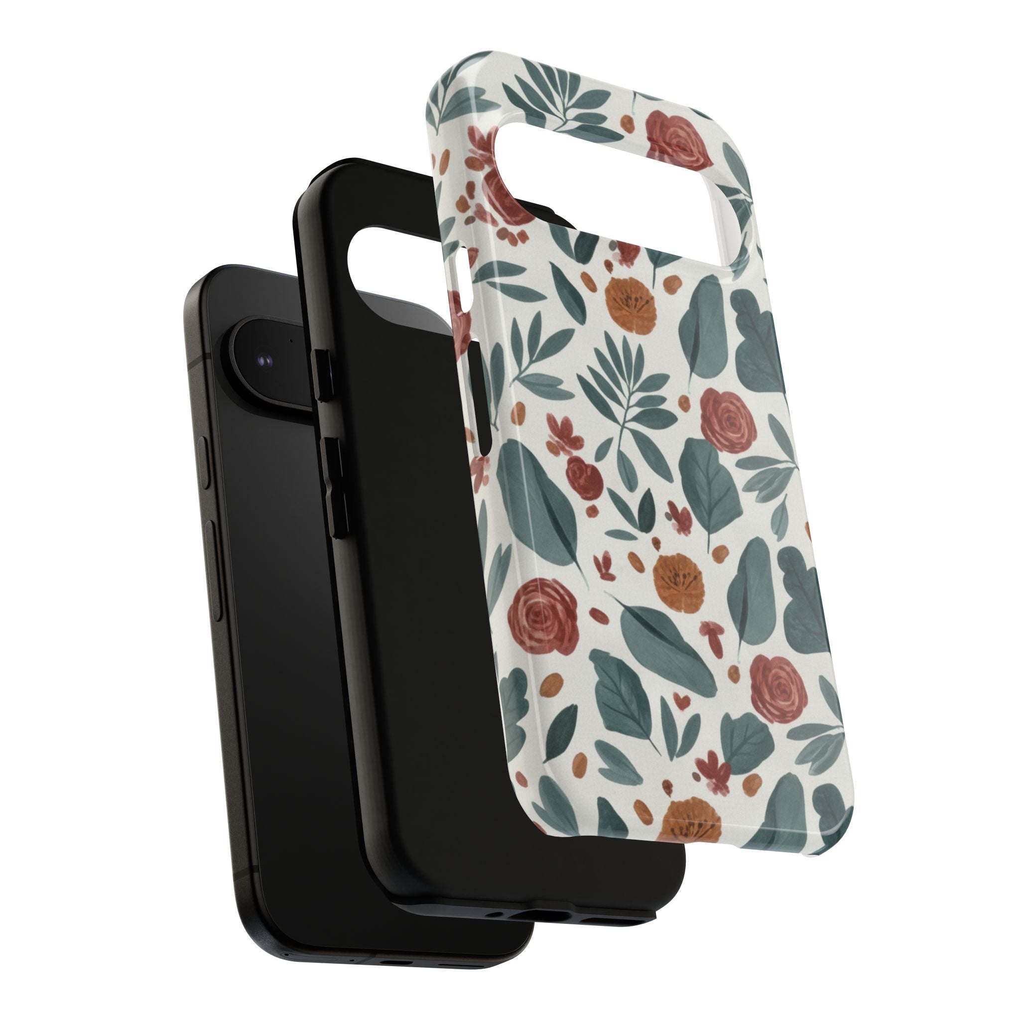 Floral Leaf Pattern Tough Phone Case — Protective Botanical iPhone Cover