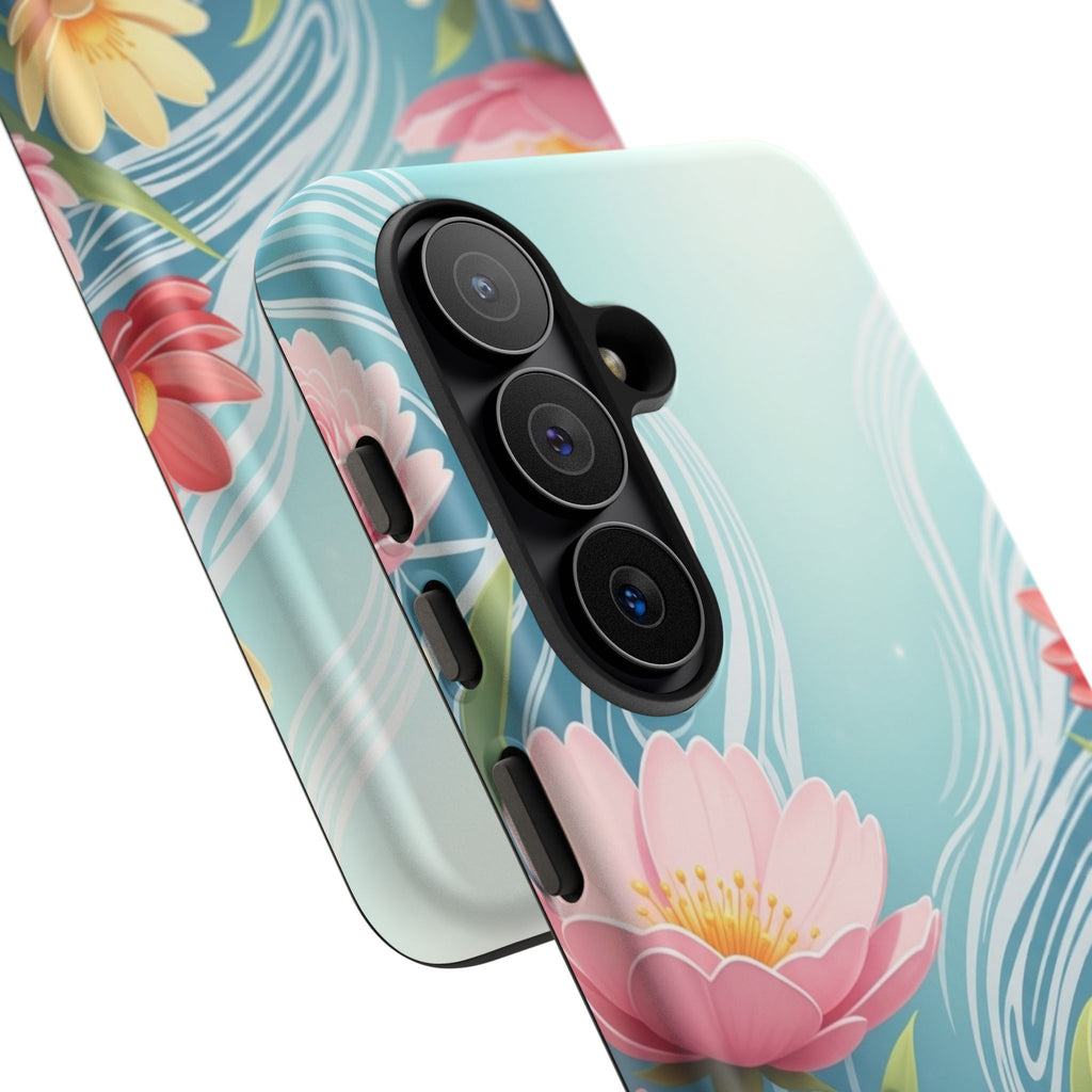Floral Lotus Tough Phone Case — Watercolor Garden Protective Cover