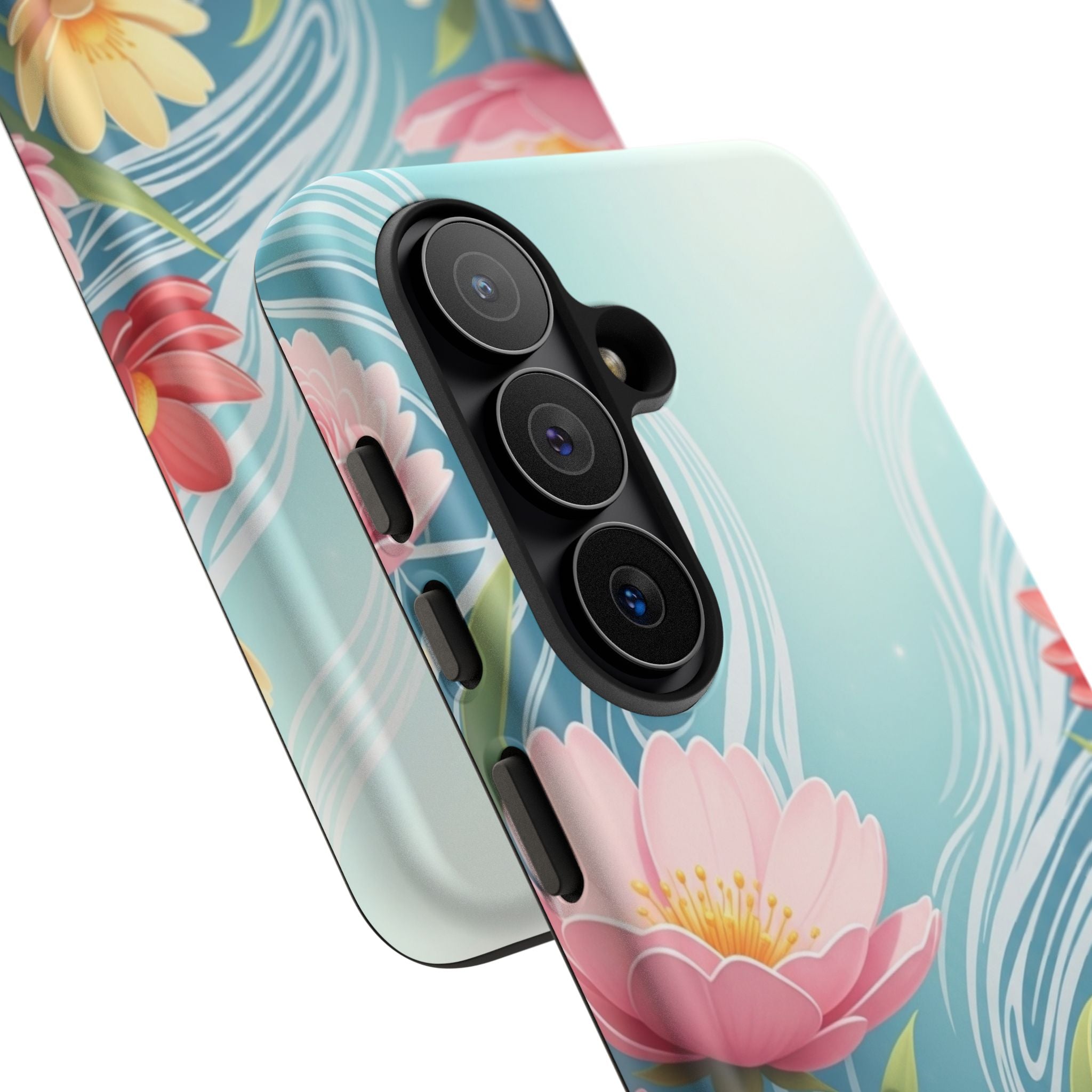 Floral Lotus Tough Phone Case — Watercolor Garden Protective Cover