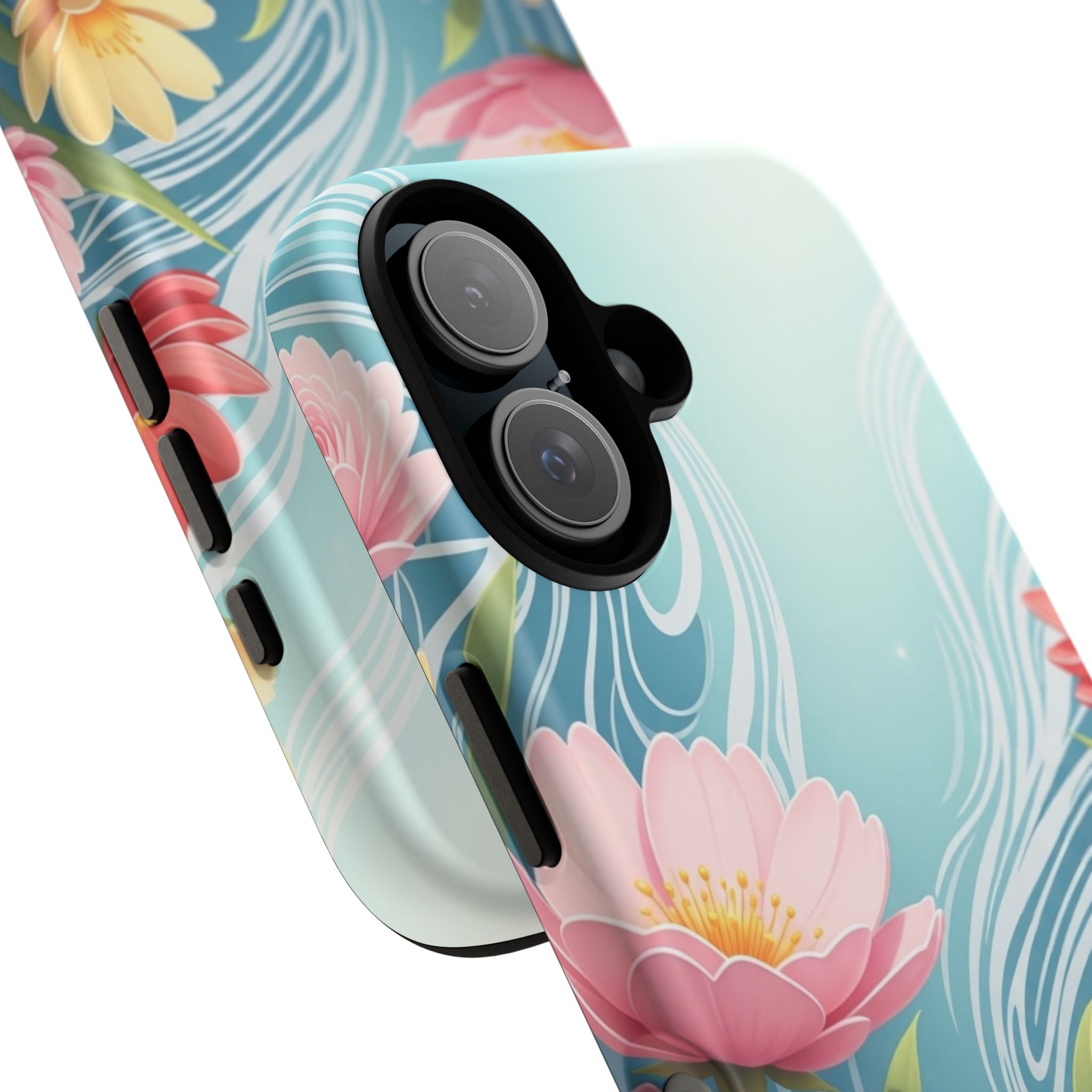 Floral Lotus Tough Phone Case — Watercolor Garden Protective Cover