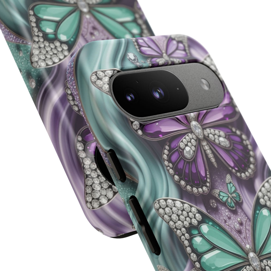 Butterfly Gem Tough Phone Case – Teal & Purple Sparkle Protective Cover
