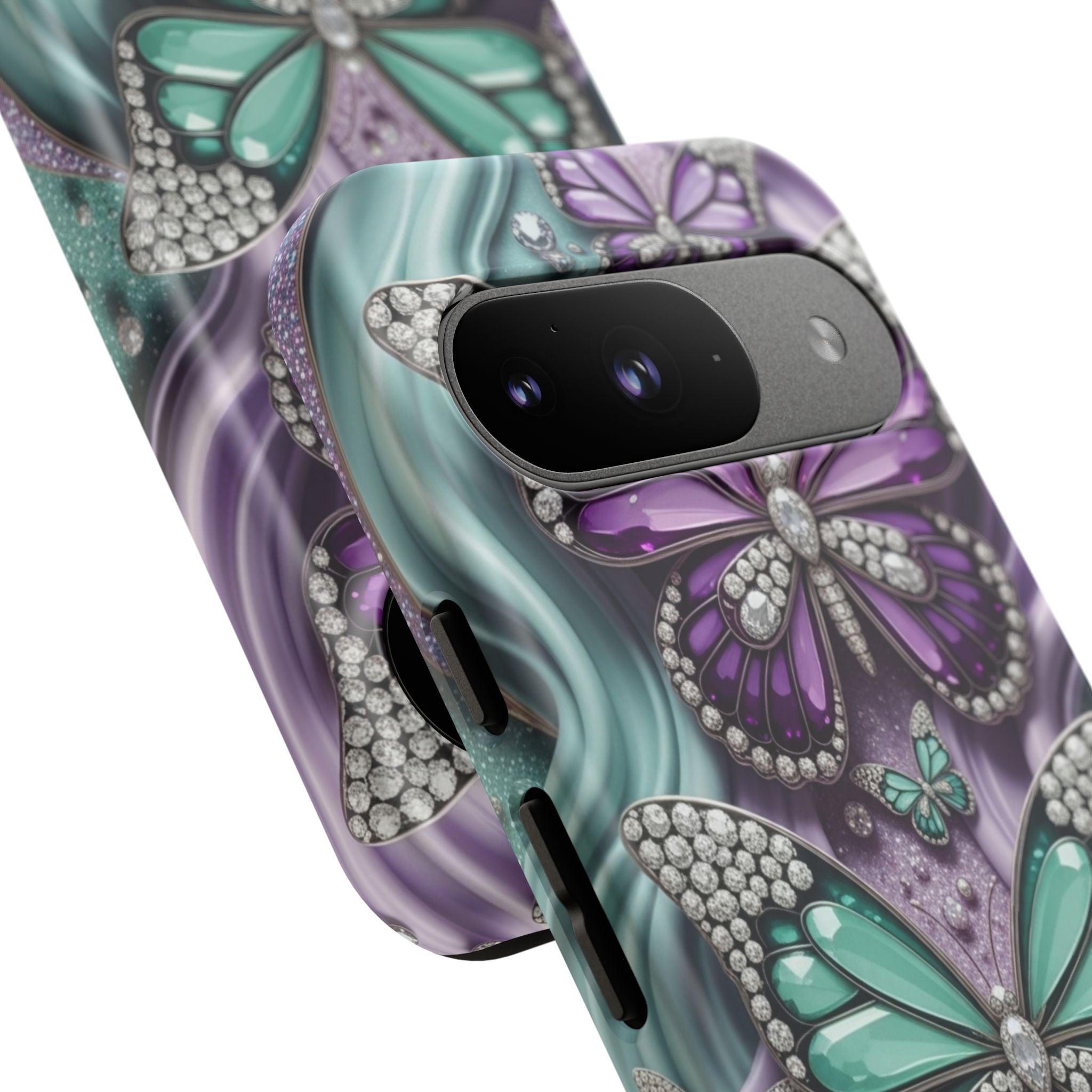 Butterfly Gem Tough Phone Case – Teal & Purple Sparkle Protective Cover