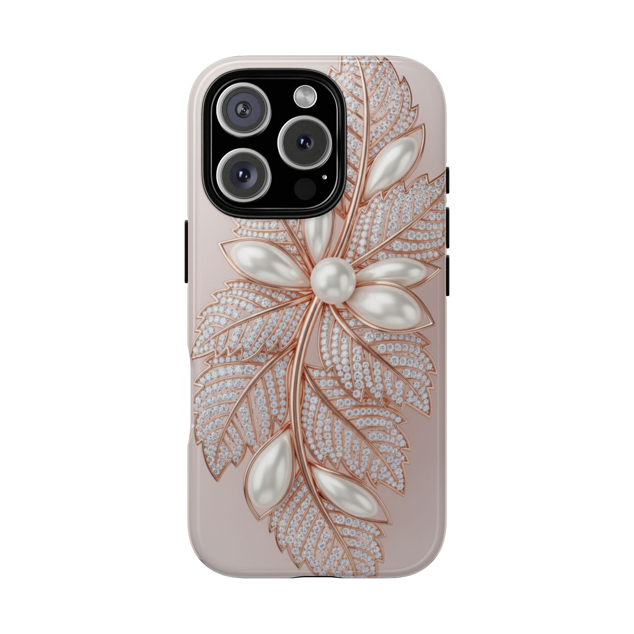 Pearl Floral Phone Case – Rose Gold Leaf iPhone Cover