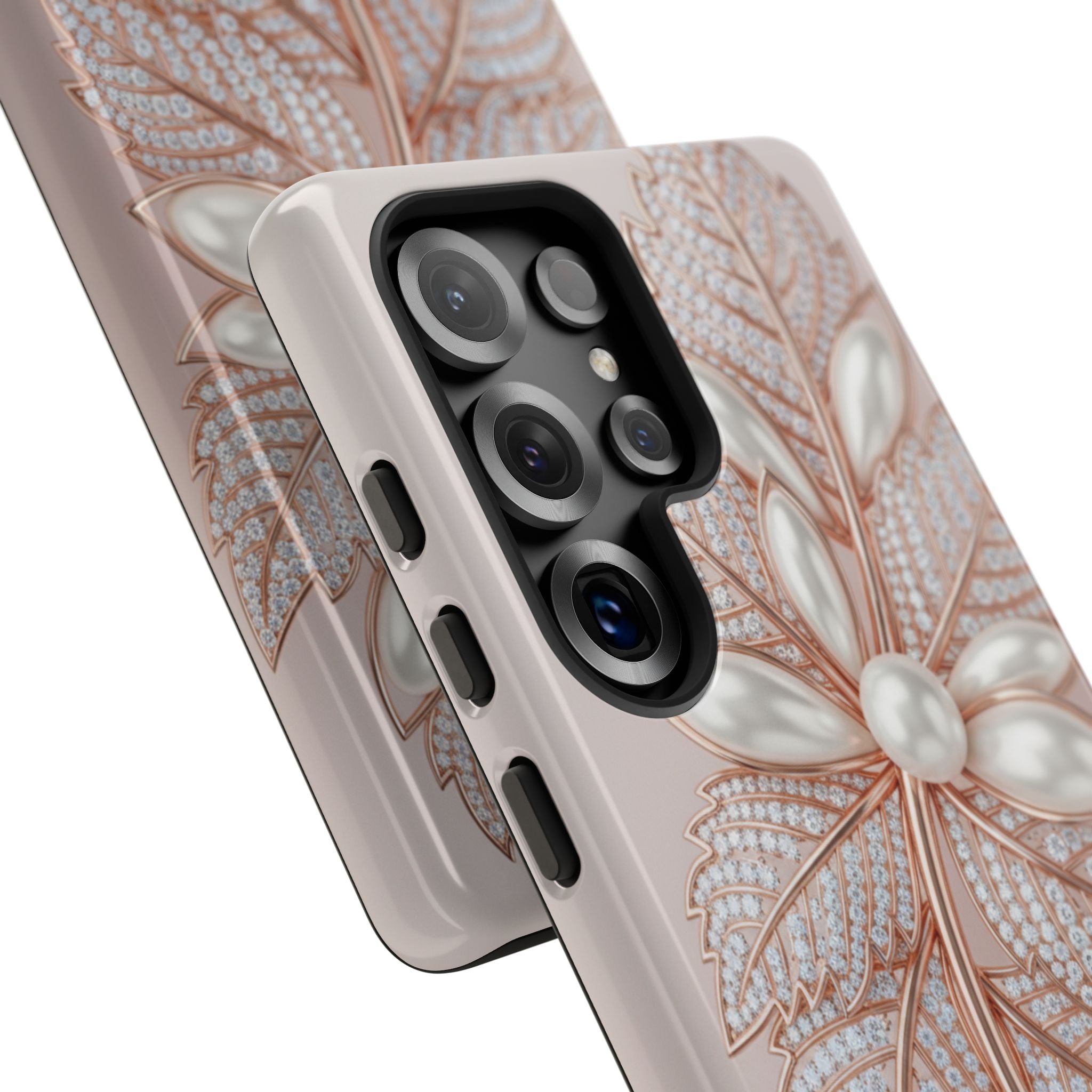 Pearl Floral Phone Case for Samsung galaxy phone — Elegant Rose Gold Leaf Design for Women
