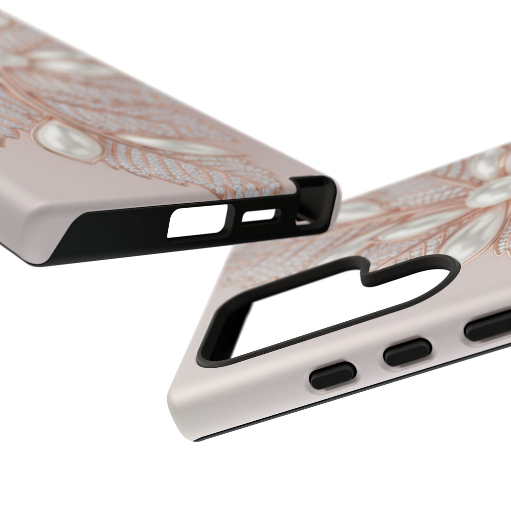 Pearl Floral Phone Case for Samsung galaxy phone — Elegant Rose Gold Leaf Design for Women