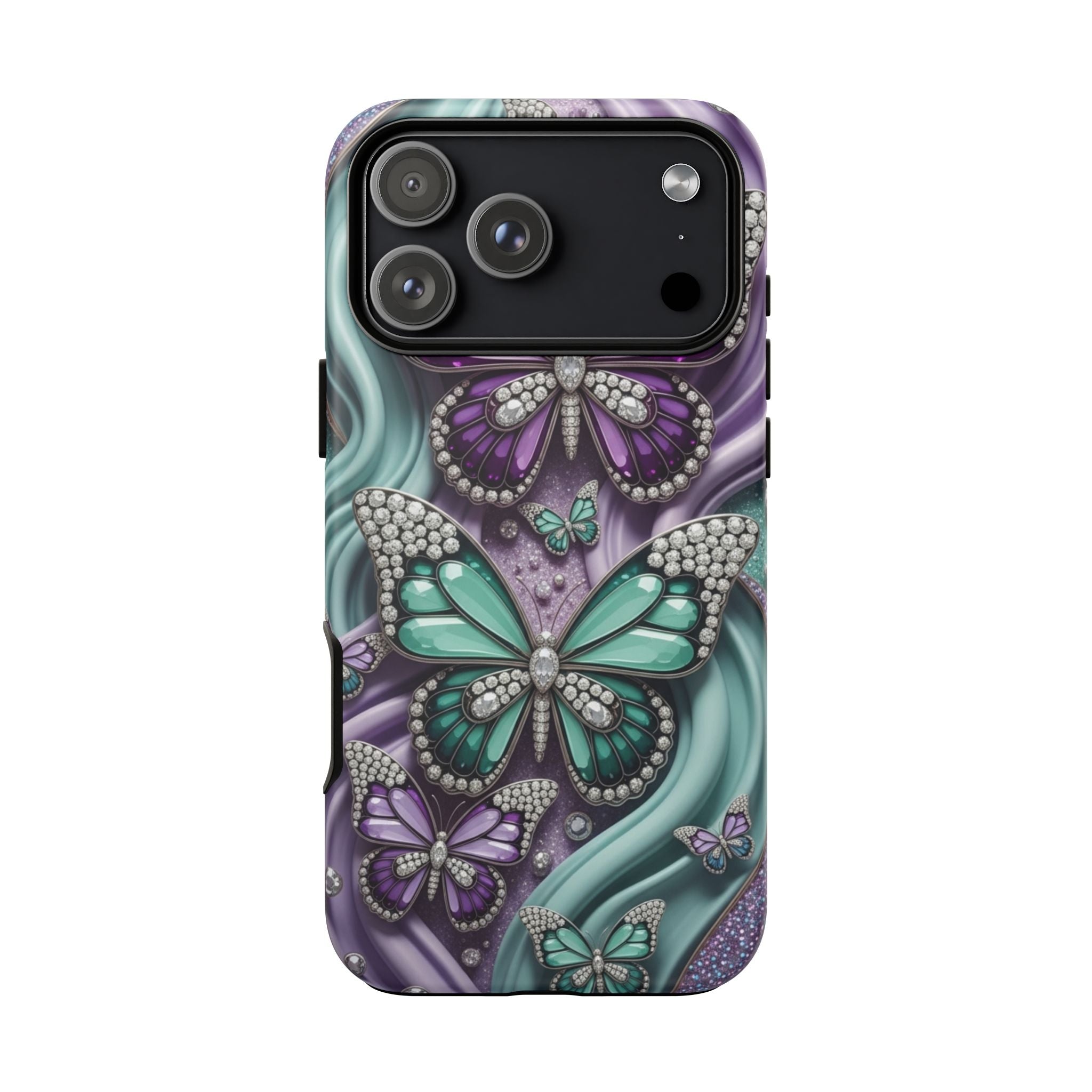 Butterfly Gem Tough Phone Case – Teal & Purple Sparkle Protective Cover