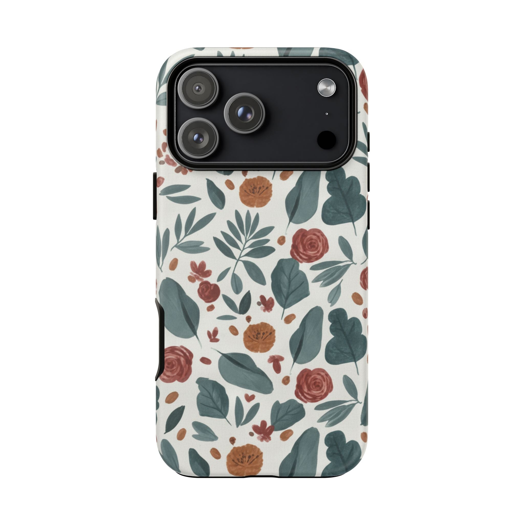 Floral Leaf Pattern Tough Phone Case — Protective Botanical iPhone Cover