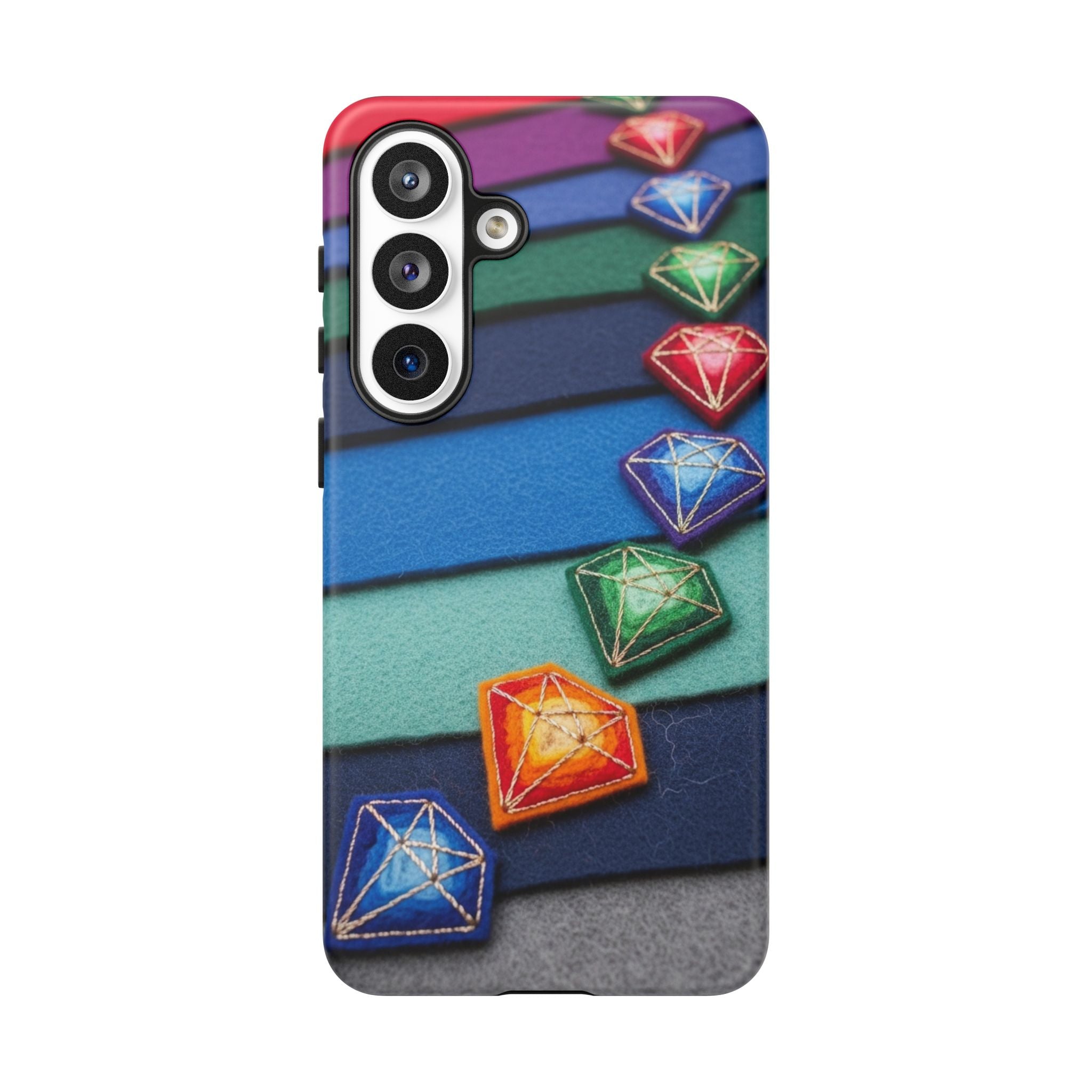Colorful Gem Stripe Phone Case — Rainbow Diamond Pattern Tough Case