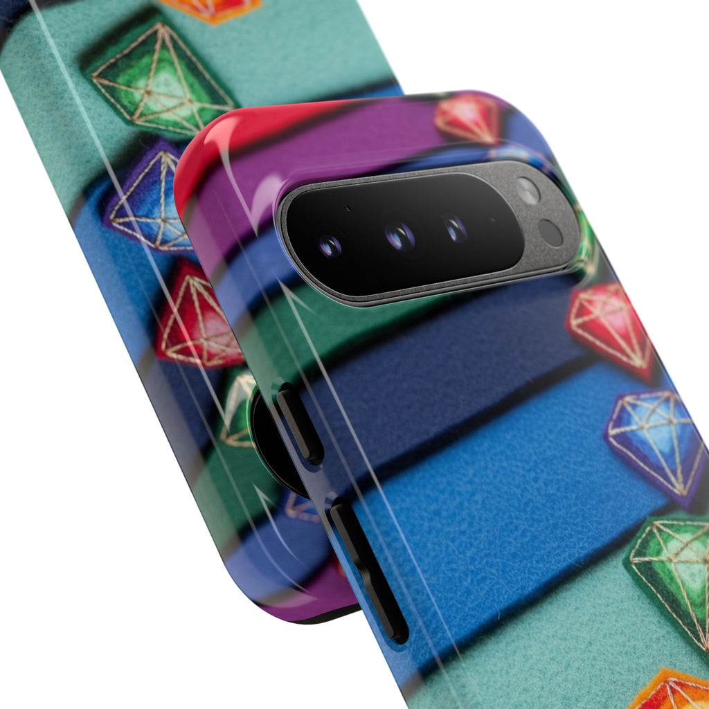 Colorful Gem Stripe Phone Case — Rainbow Diamond Pattern Tough Case
