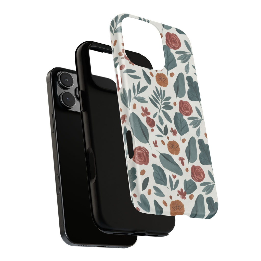 Floral Leaf Pattern Tough Phone Case — Protective Botanical iPhone Cover