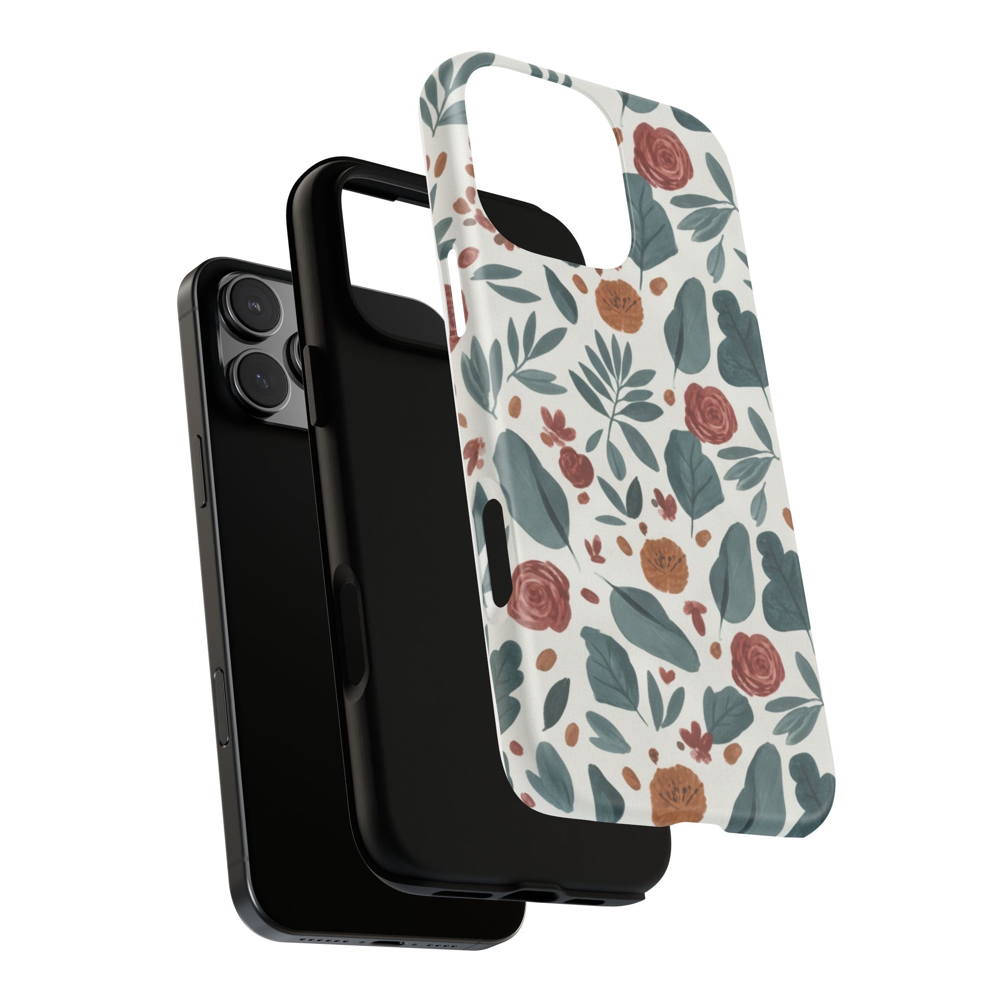 Floral Leaf Pattern Tough Phone Case — Protective Botanical iPhone Cover