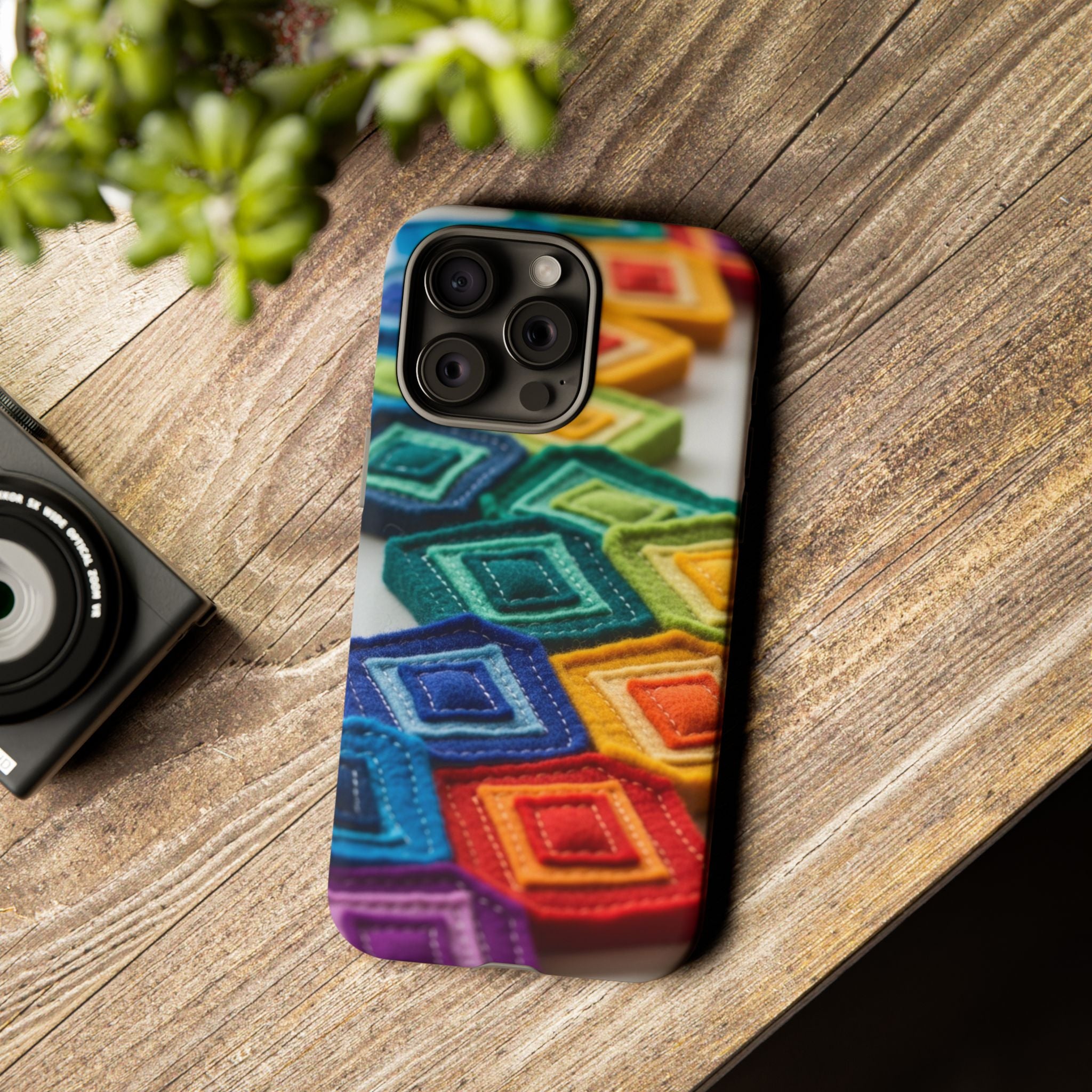 Colorful Geometric Quilt Pattern Phone Case – Bright Rainbow Diamond Tough Case