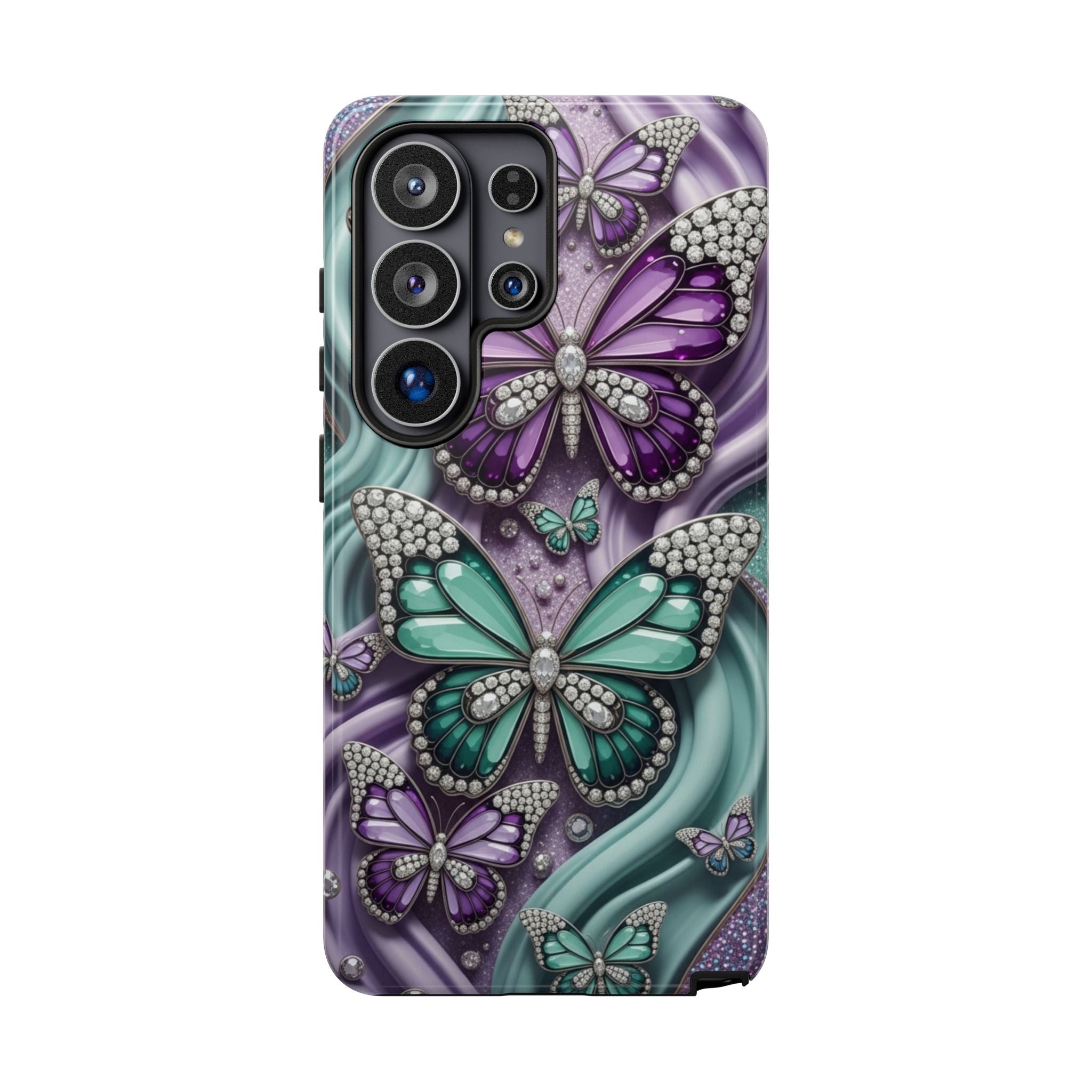 Butterfly Gem Tough Phone Case – Teal & Purple Sparkle Protective Cover