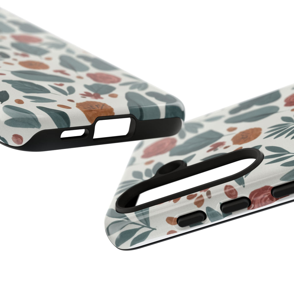 Floral Leaf Pattern Tough Phone Case — Protective Botanical iPhone Cover