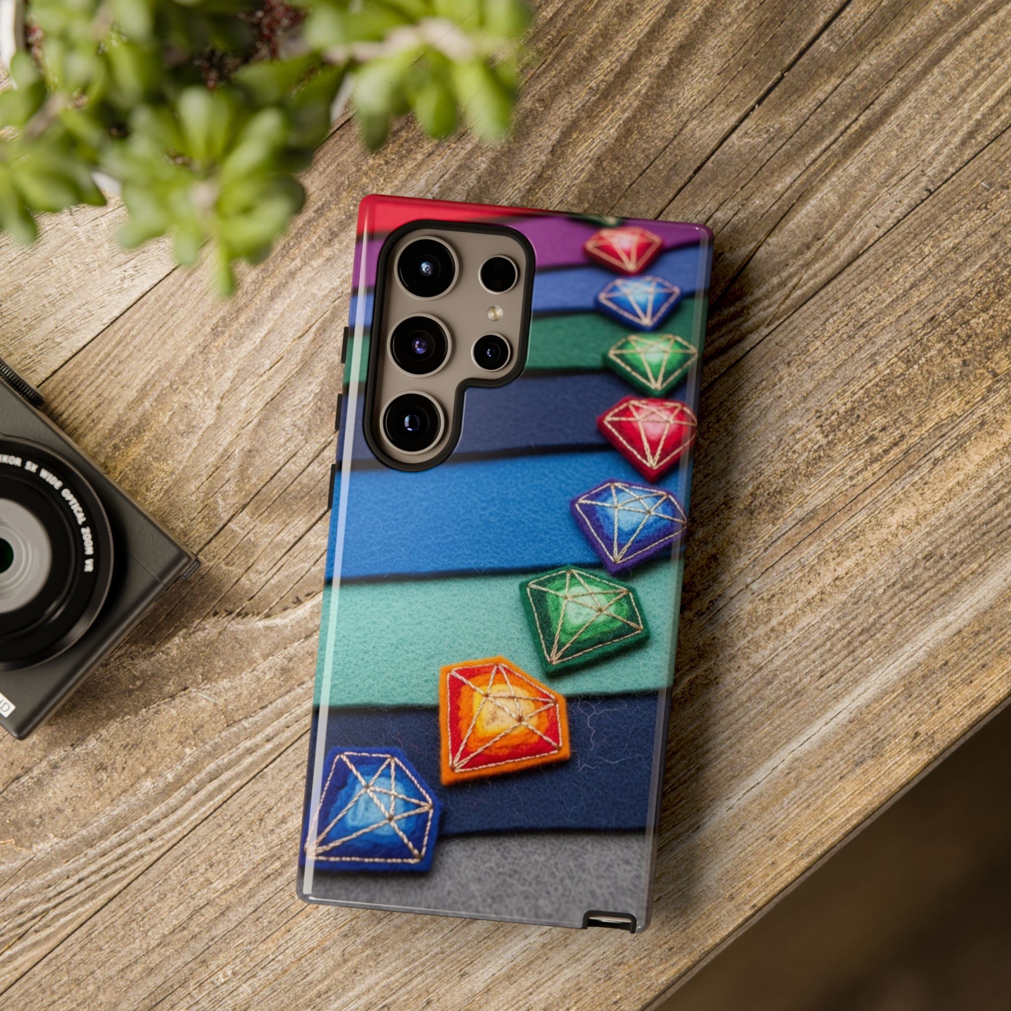 Colorful Gem Stripe Phone Case — Rainbow Diamond Pattern Tough Case