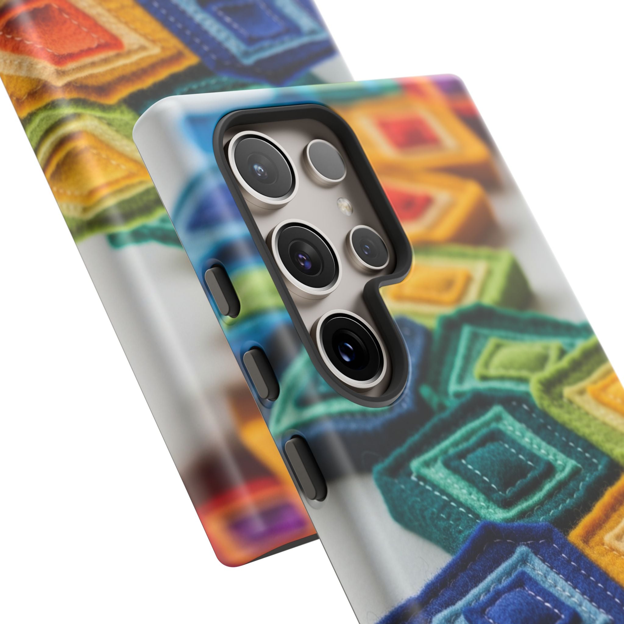 Colorful Geometric Quilt Pattern Phone Case – Bright Rainbow Diamond Tough Case