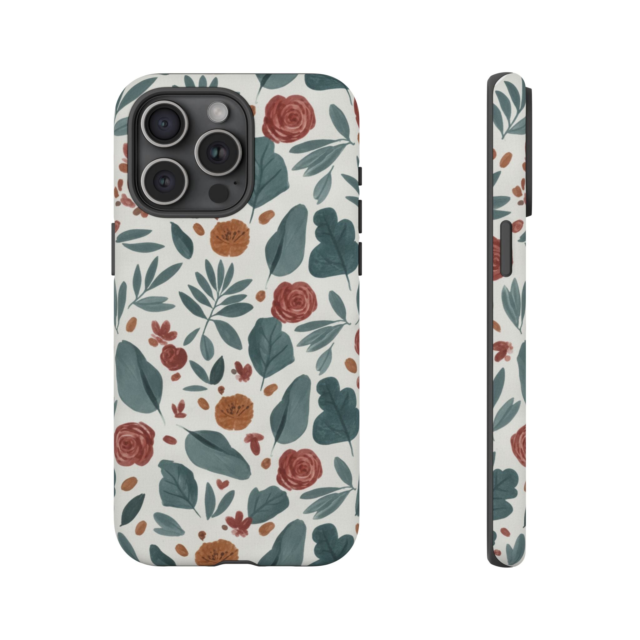 Floral Leaf Pattern Tough Phone Case — Protective Botanical iPhone Cover