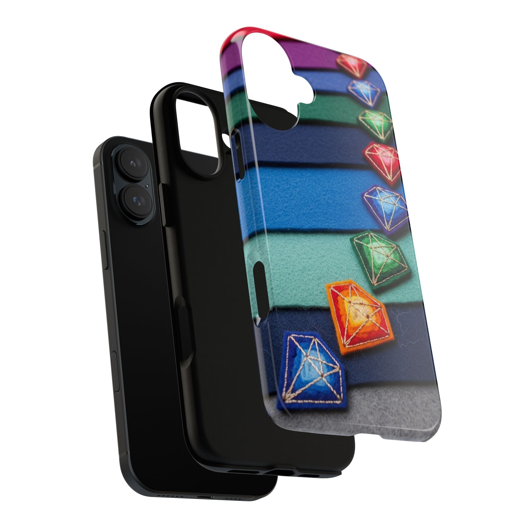 Colorful Gem Stripe Phone Case — Rainbow Diamond Pattern Tough Case