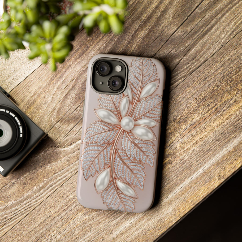 Pearl Floral Phone Case – Rose Gold Leaf iPhone Cover