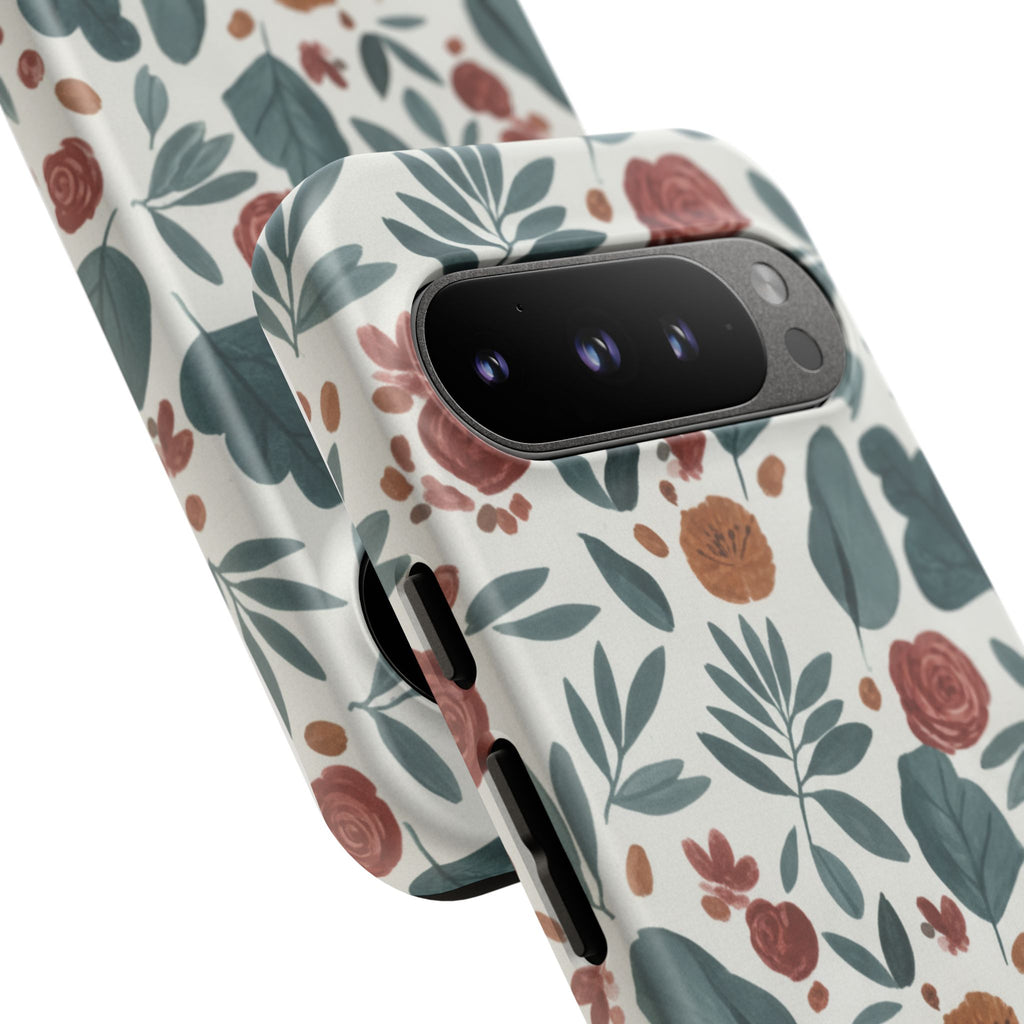 Floral Leaf Pattern Tough Phone Case — Protective Botanical iPhone Cover
