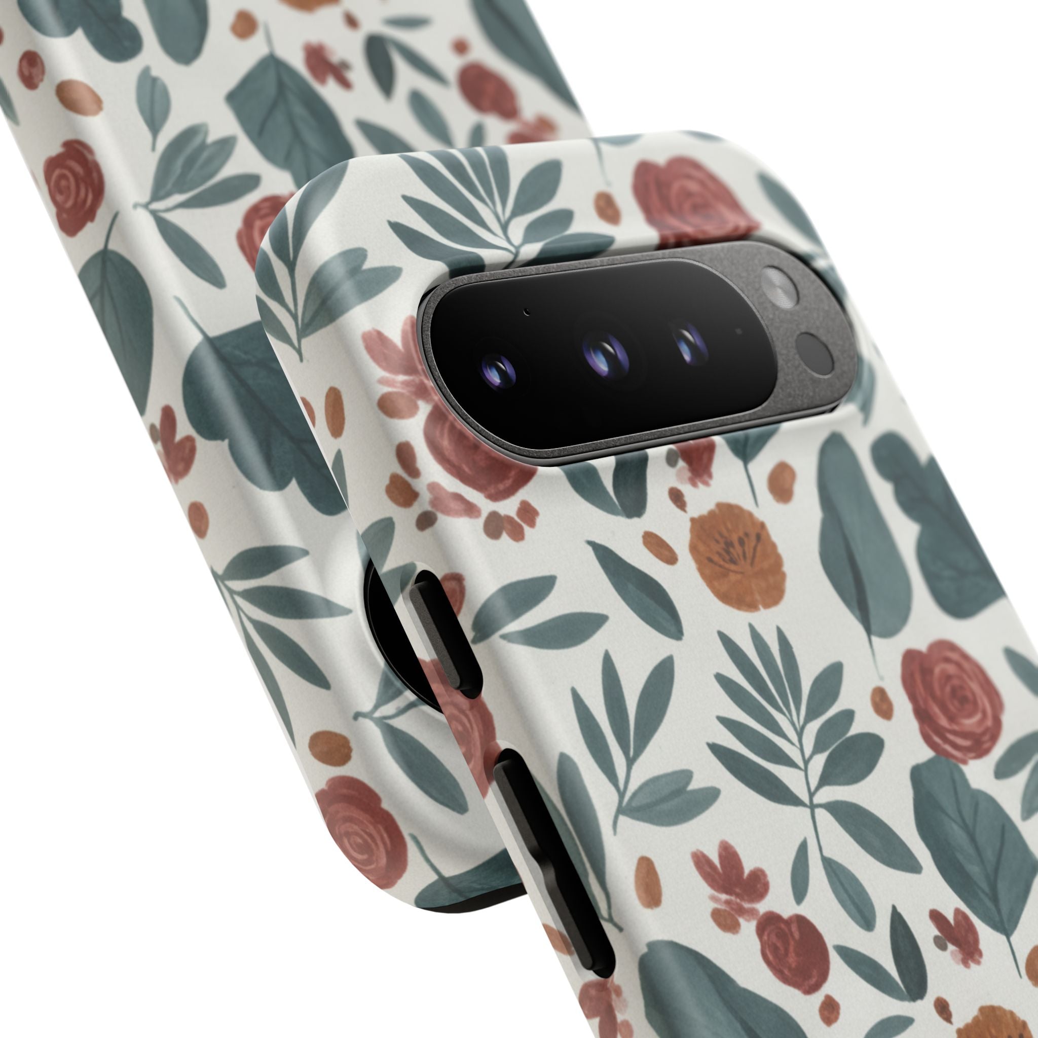 Floral Leaf Pattern Tough Phone Case — Protective Botanical iPhone Cover