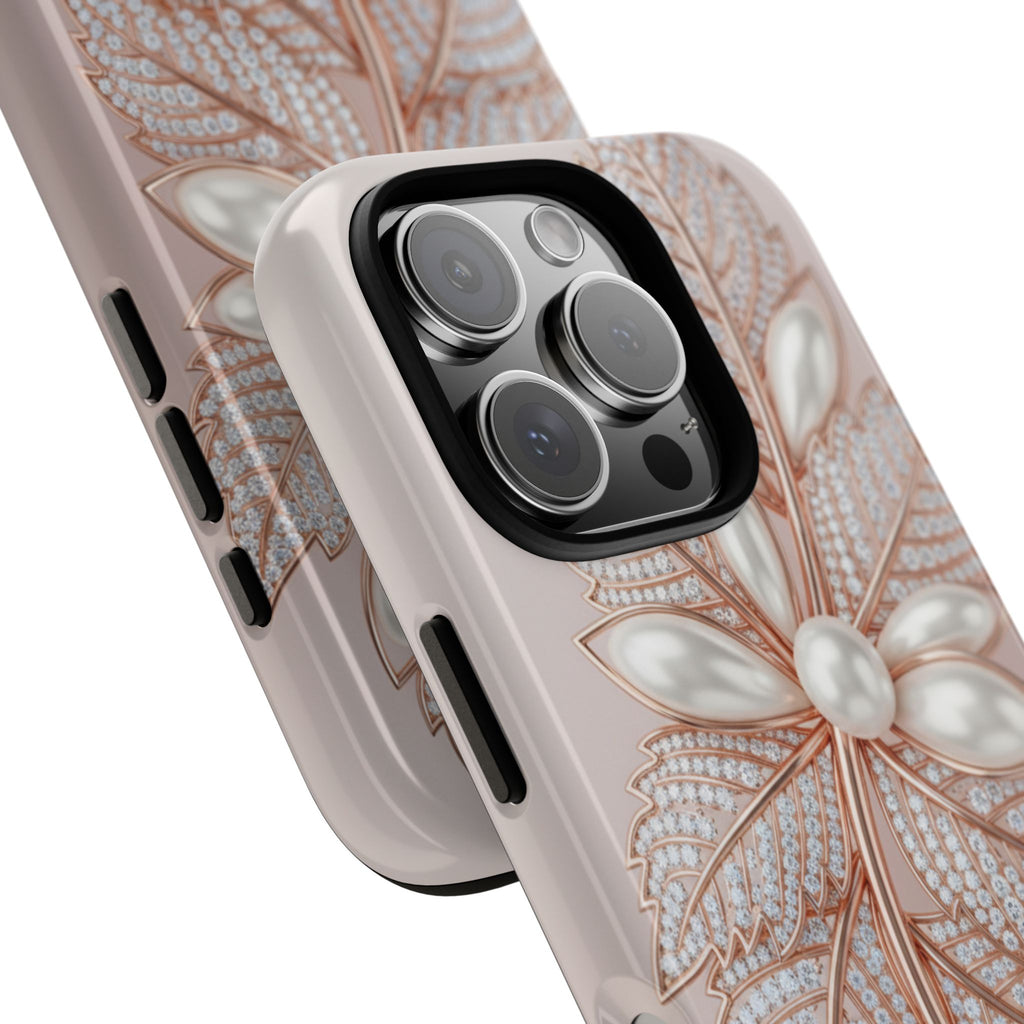 Pearl Floral Phone Case – Rose Gold Leaf iPhone Cover