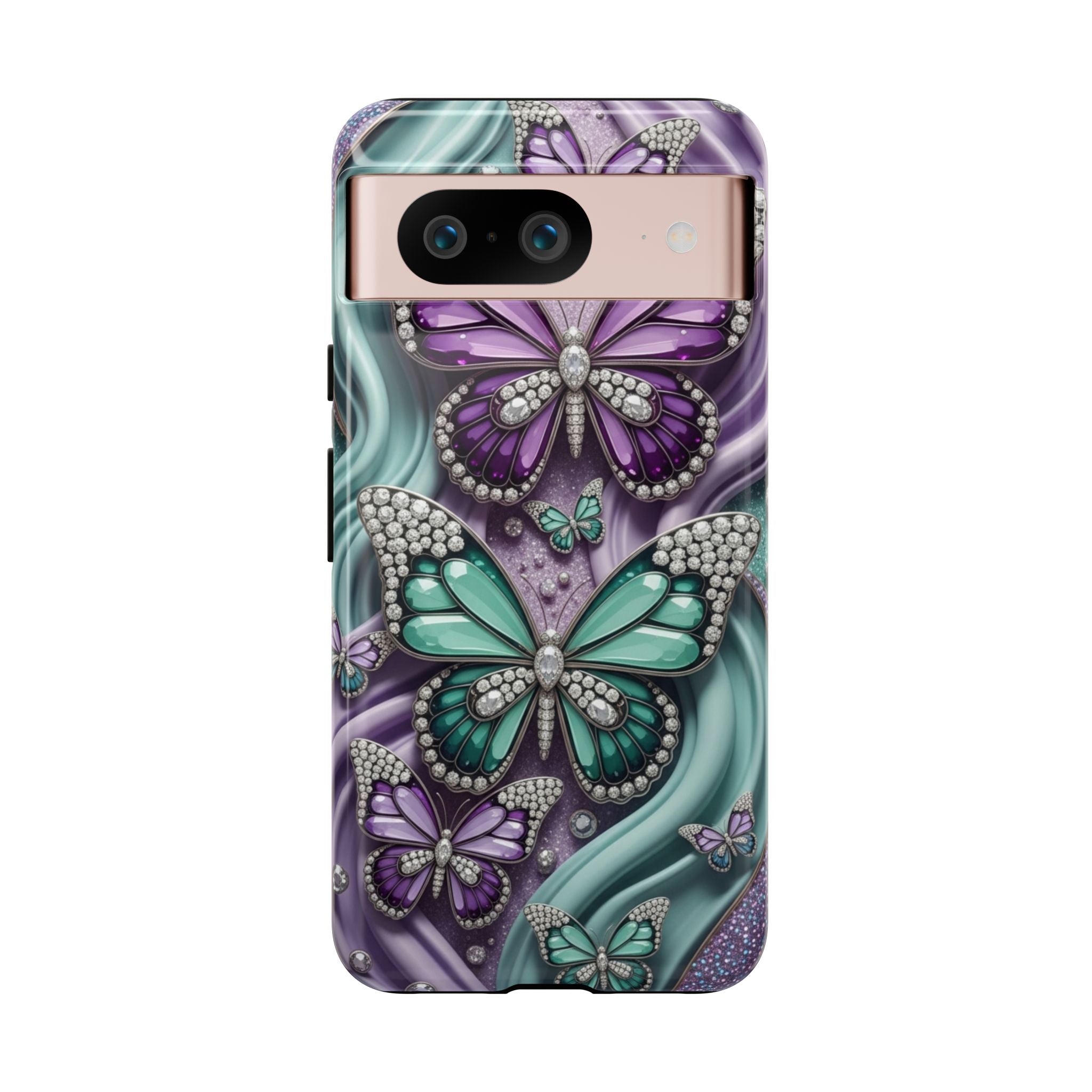 Butterfly Gem Tough Phone Case – Teal & Purple Sparkle Protective Cover