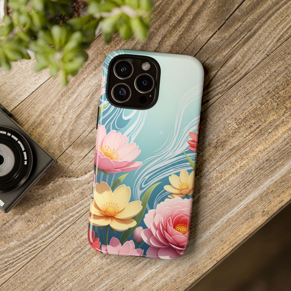 Floral Lotus Tough Phone Case — Watercolor Garden Protective Cover