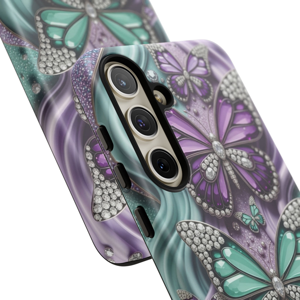 Butterfly Gem Tough Phone Case – Teal & Purple Sparkle Protective Cover