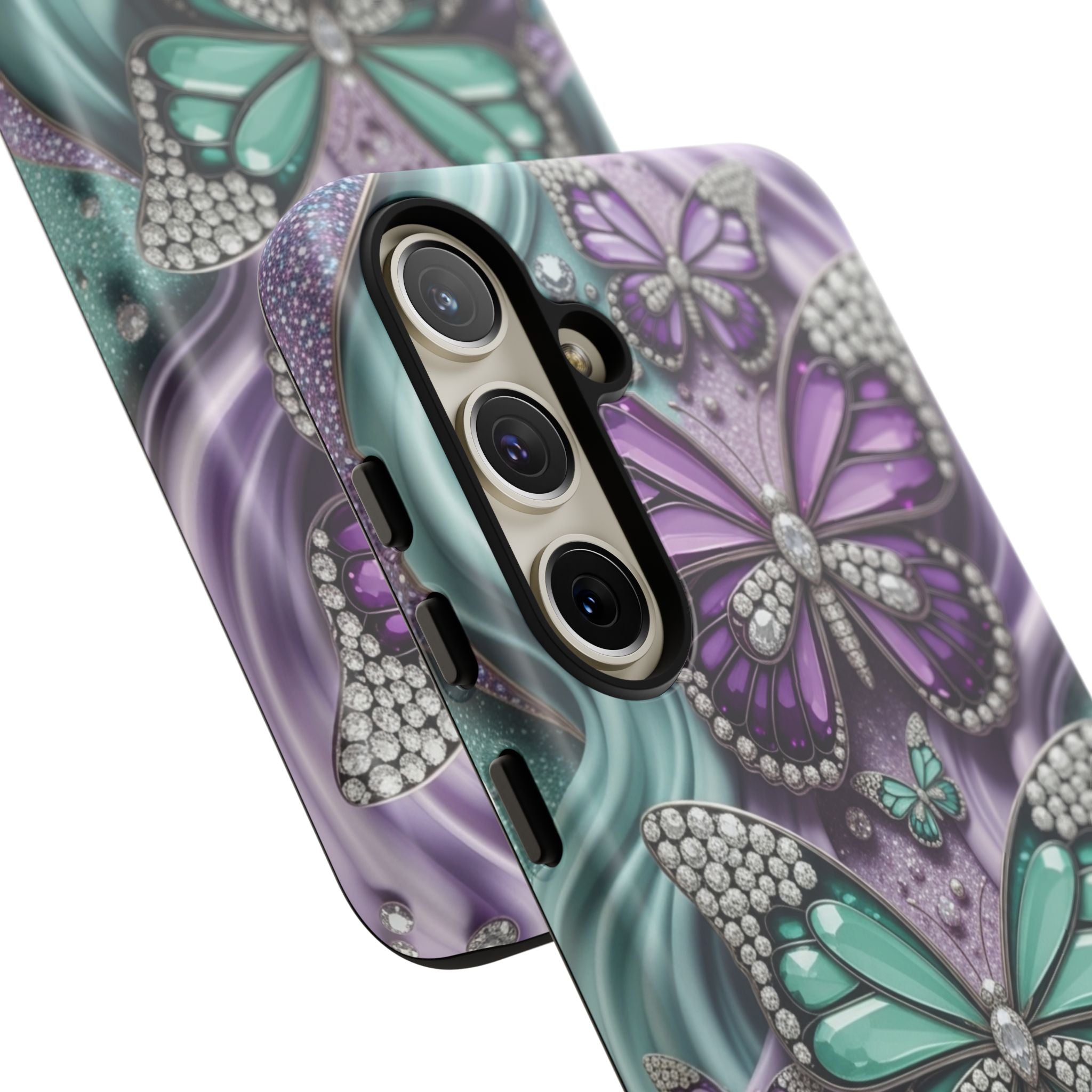 Butterfly Gem Tough Phone Case – Teal & Purple Sparkle Protective Cover
