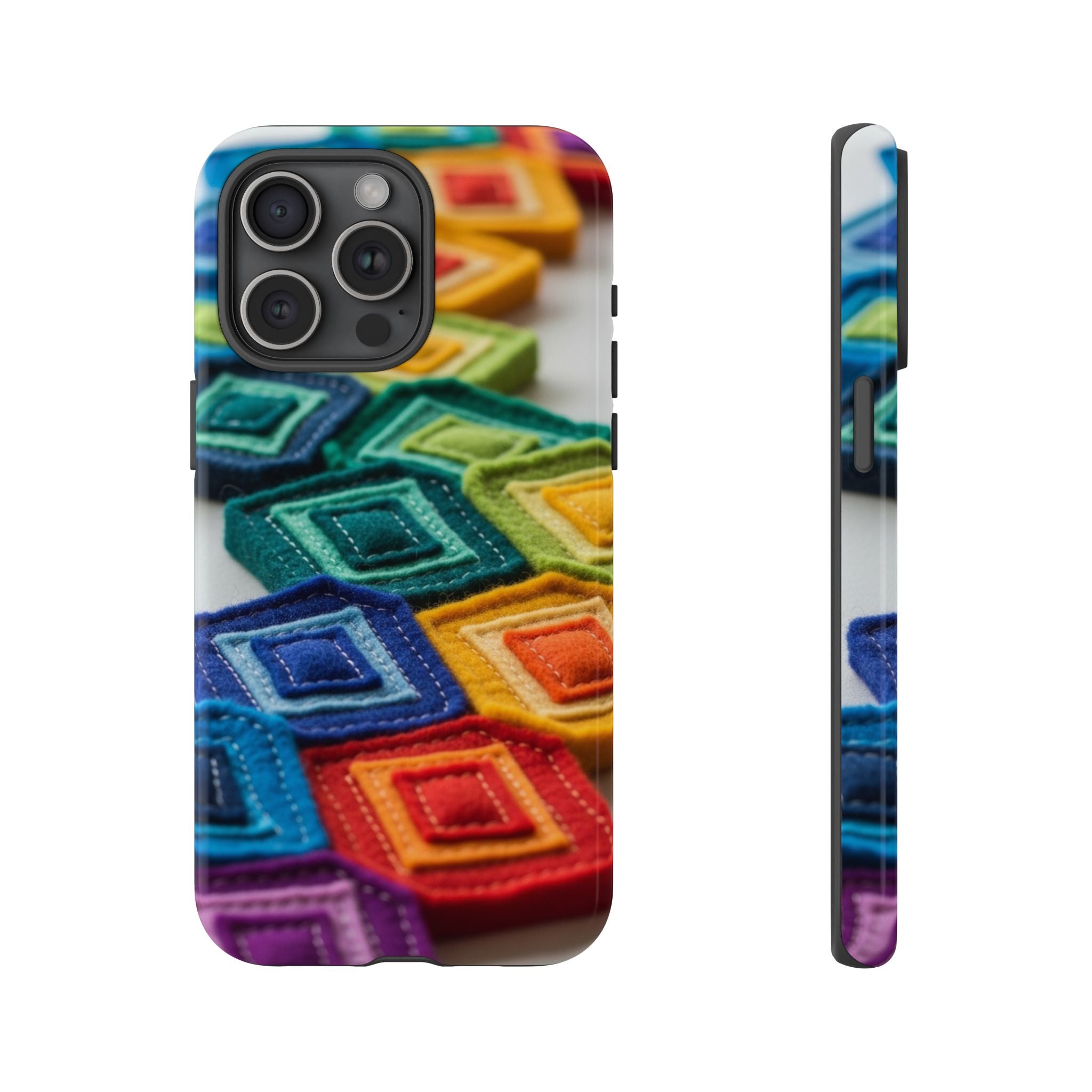Colorful Geometric Quilt Pattern Phone Case – Bright Rainbow Diamond Tough Case