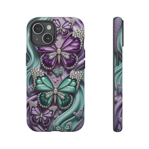 Butterfly Gem Tough Phone Case – Teal & Purple Sparkle Protective Cover