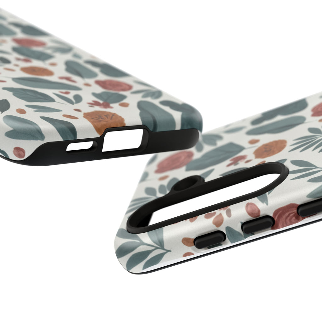 Floral Leaf Pattern Tough Phone Case — Protective Botanical iPhone Cover