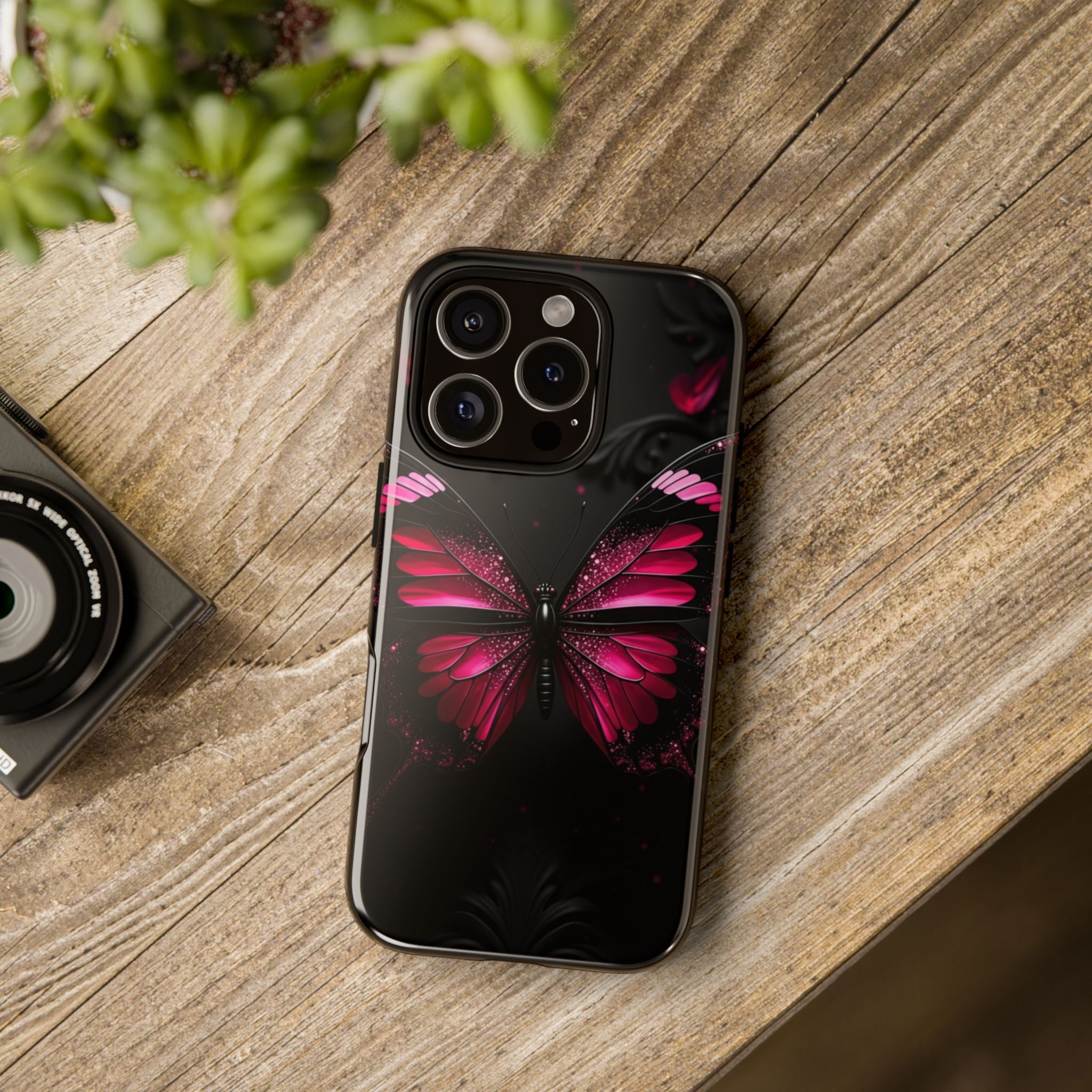 Pink Butterfly Tough Phone Case - Shockproof Protective iPhone Cover