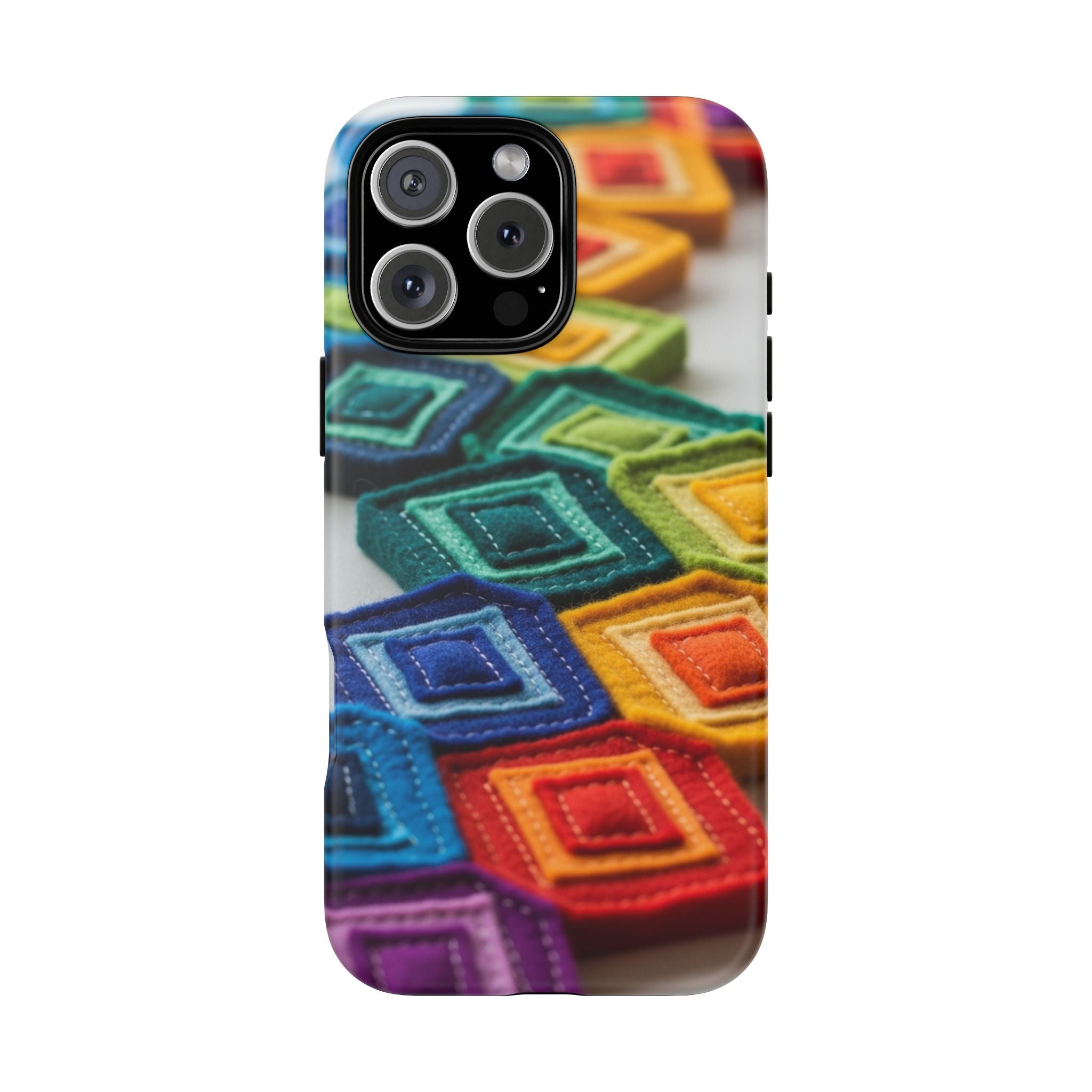 Colorful Geometric Quilt Pattern Phone Case – Bright Rainbow Diamond Tough Case