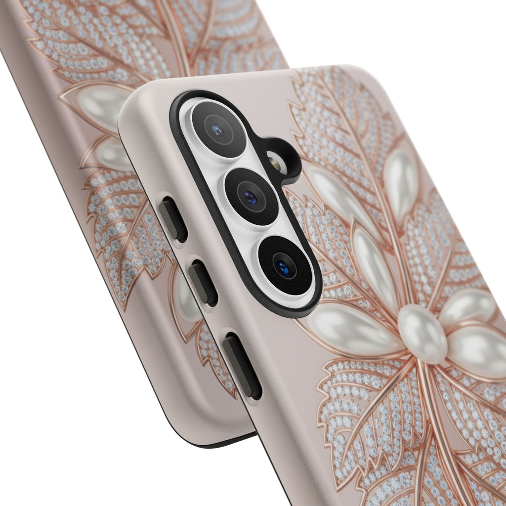 Pearl Floral Phone Case for Samsung galaxy phone — Elegant Rose Gold Leaf Design for Women