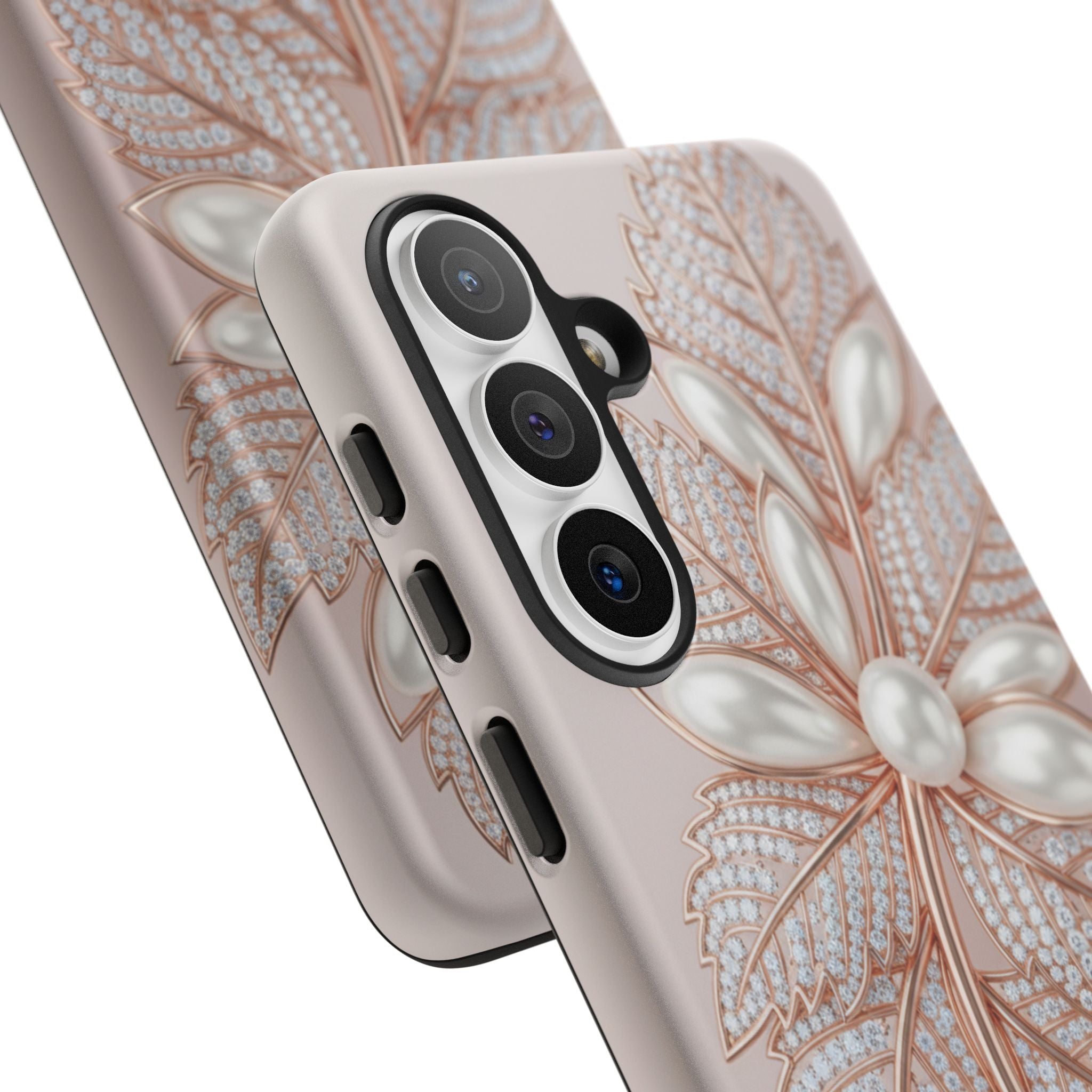 Pearl Floral Phone Case for Samsung galaxy phone — Elegant Rose Gold Leaf Design for Women