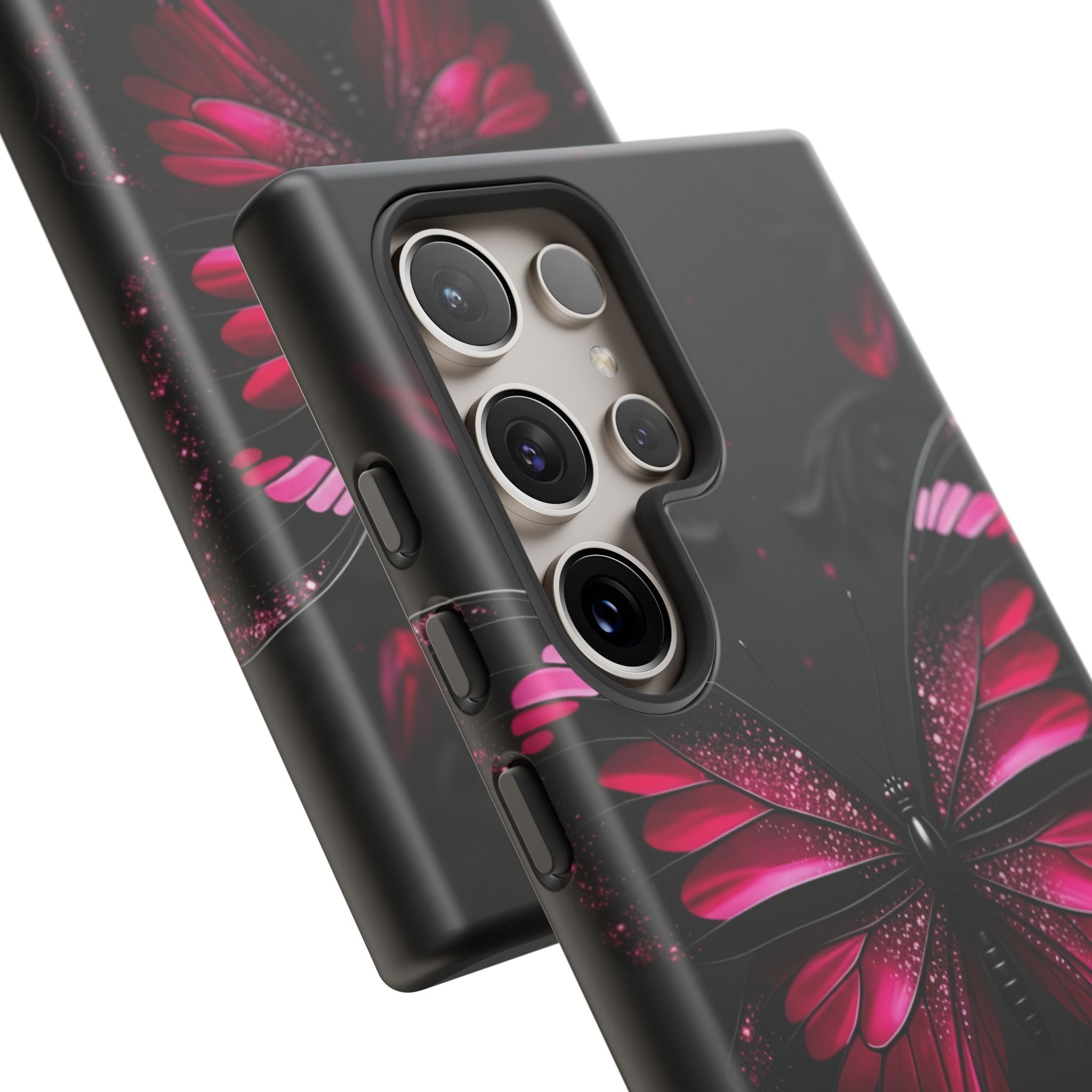 Pink Butterfly Tough Phone Case - Shockproof Protective iPhone Cover