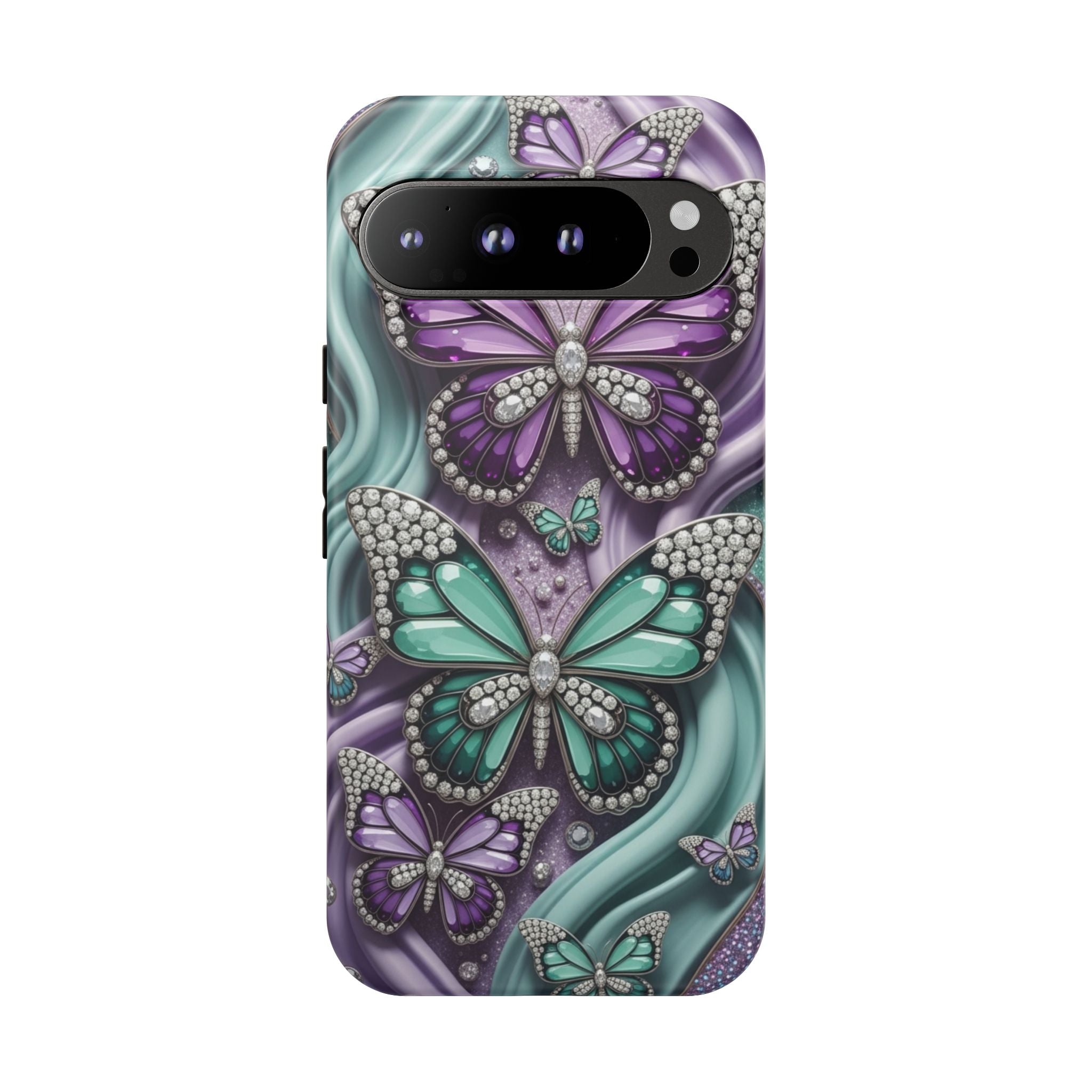 Butterfly Gem Tough Phone Case – Teal & Purple Sparkle Protective Cover