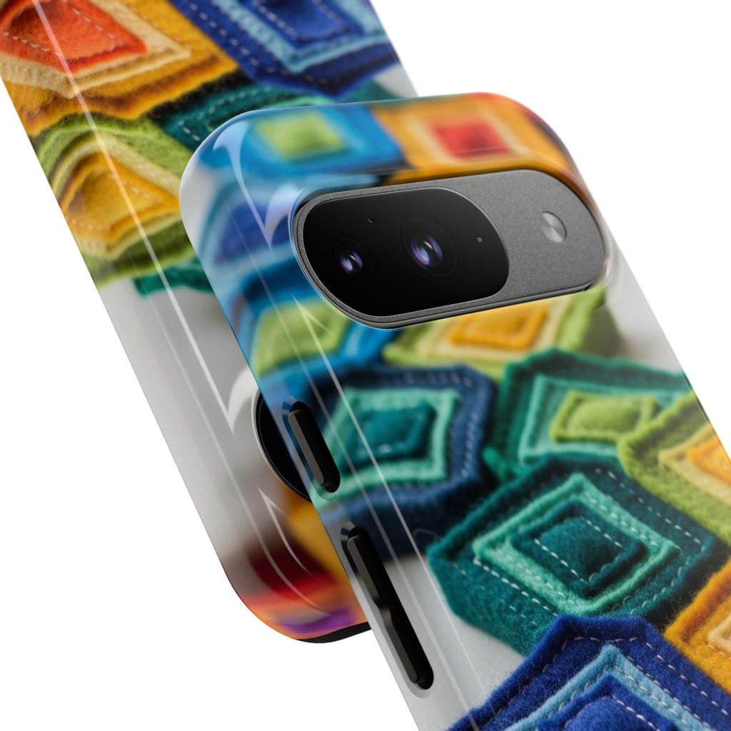 Colorful Geometric Quilt Pattern Phone Case – Bright Rainbow Diamond Tough Case